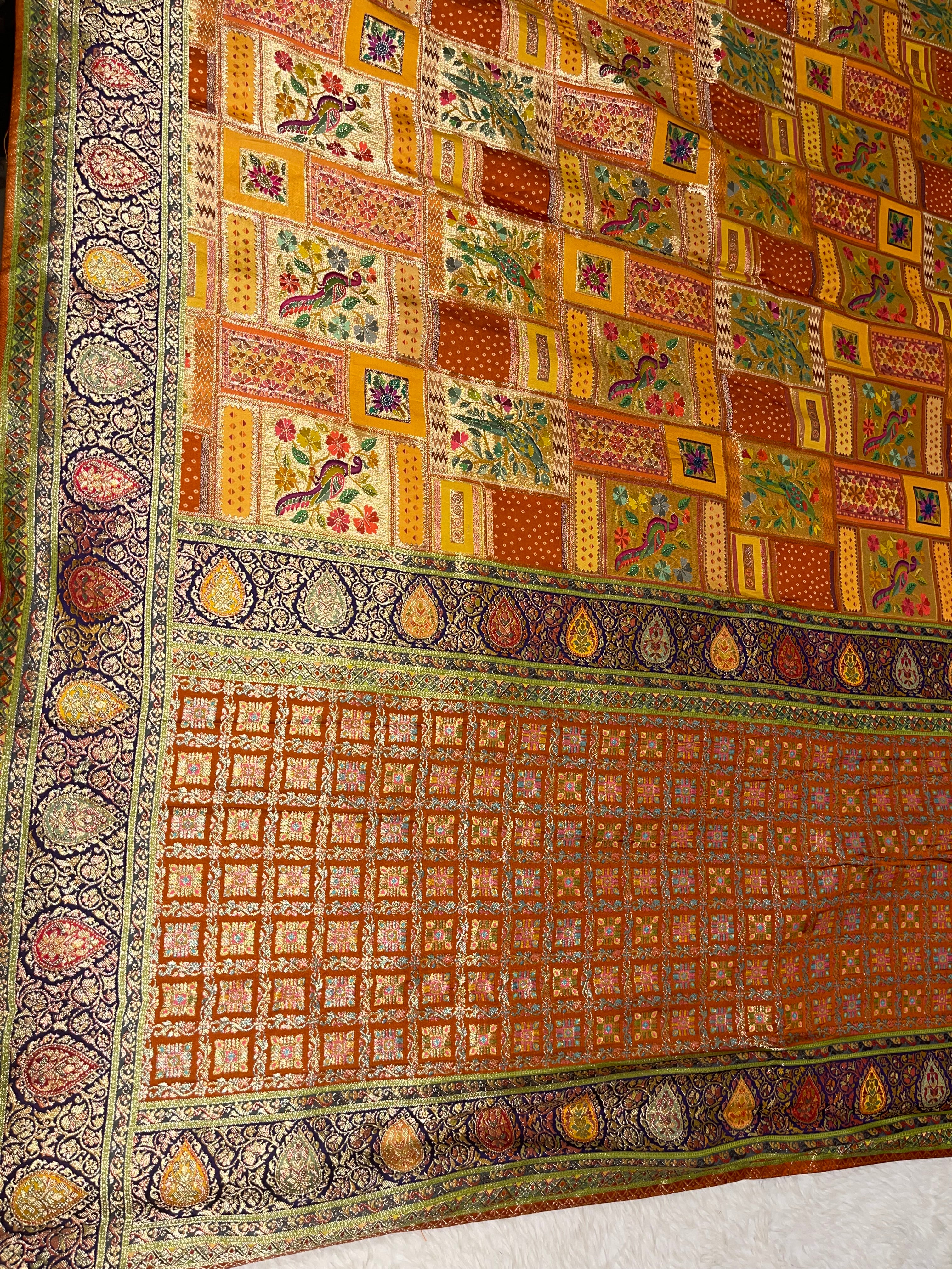 Pashmina silk saree - Orange Multi tone PS07