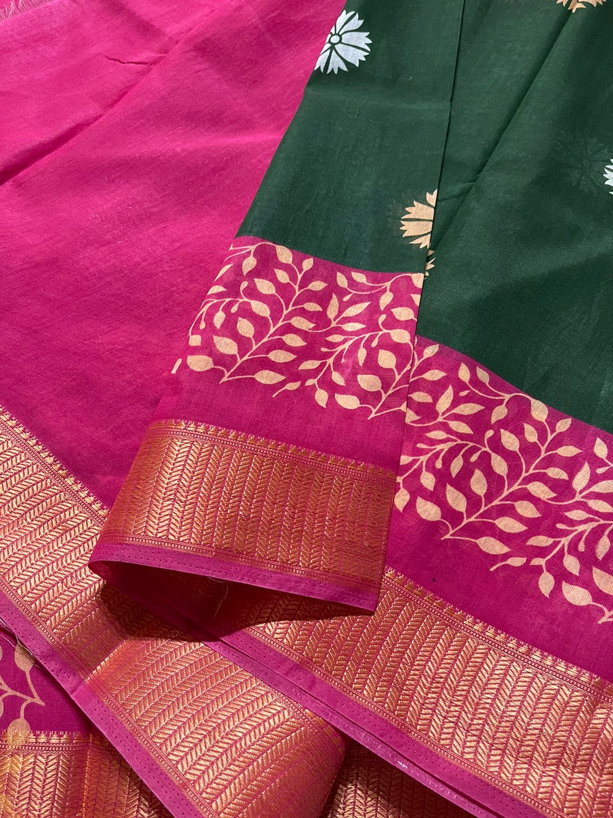 VIHA - DARKGREEN WITH RANIPINK SAREE