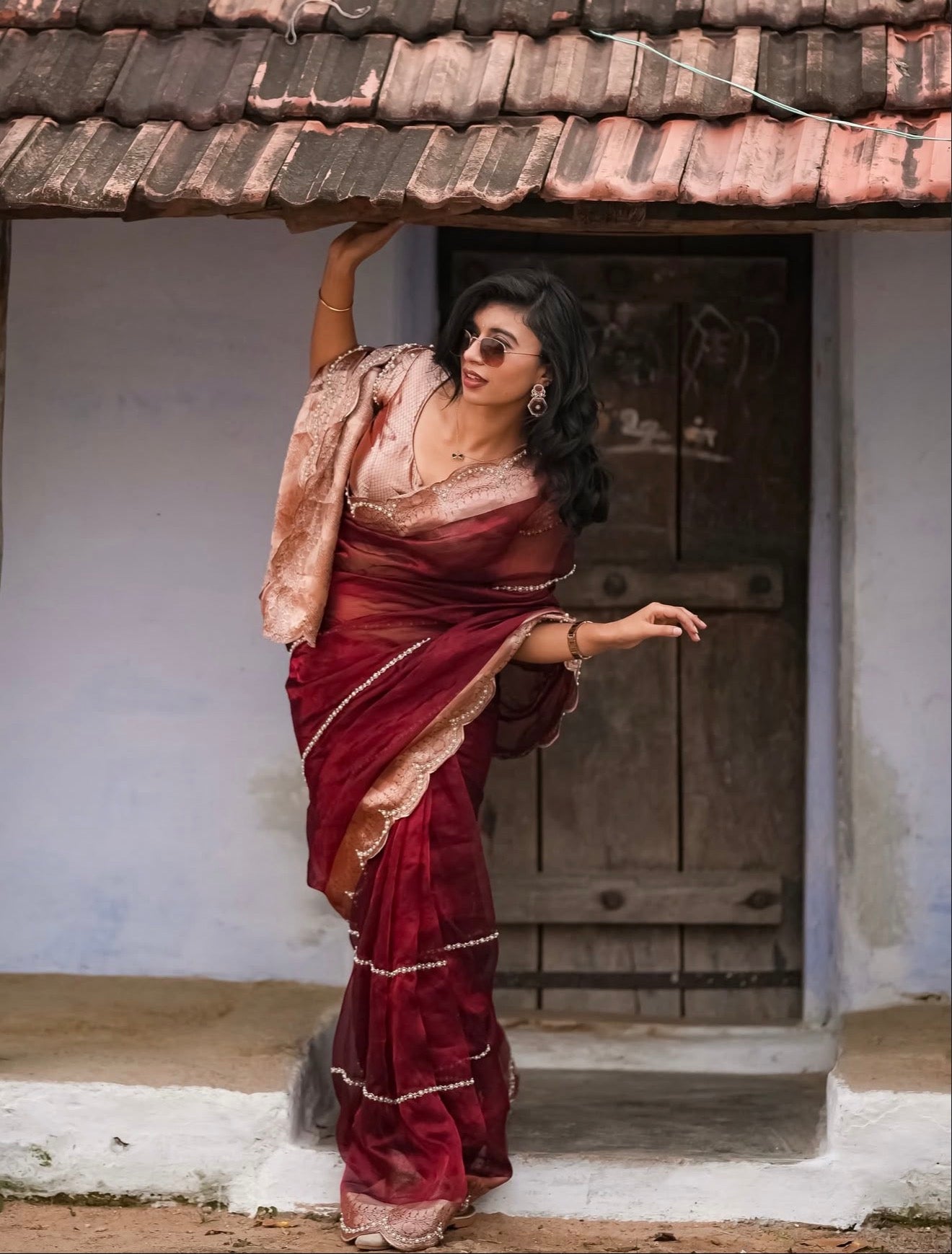 Pure Bridal Tissue Silk Saree - Maroon - Kalki