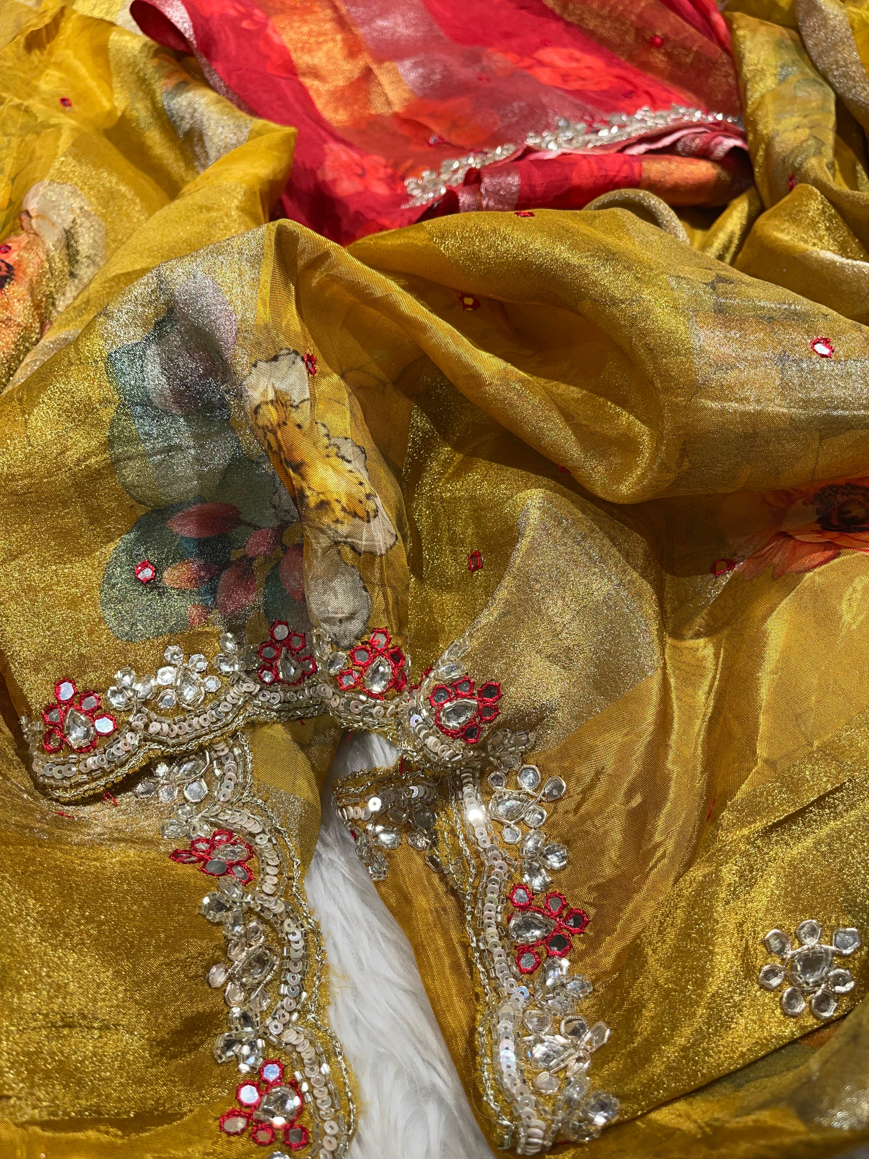 Anika's Floral delight - yellow designer saree aa36