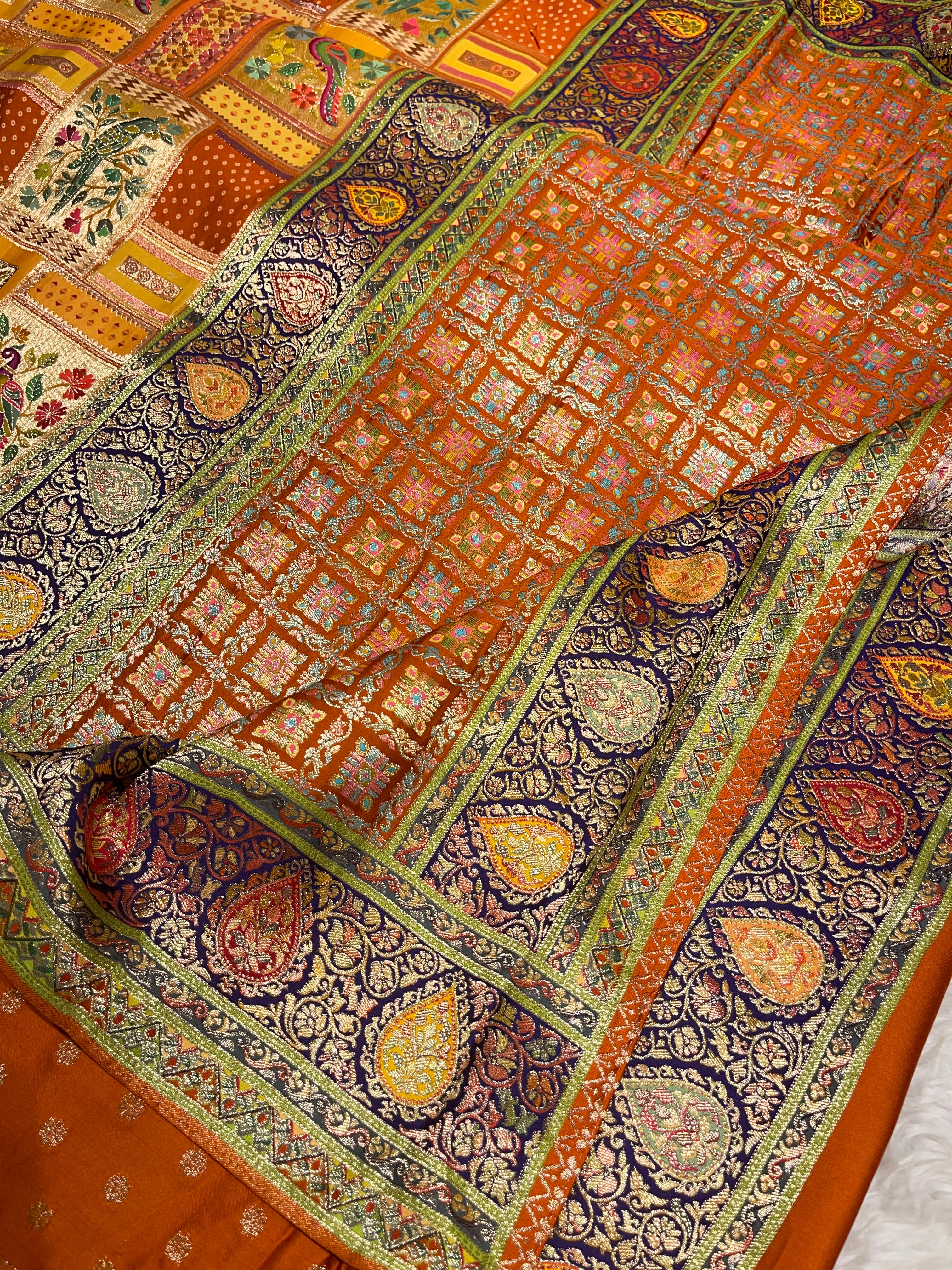 Pashmina silk saree - Orange Multi tone PS07