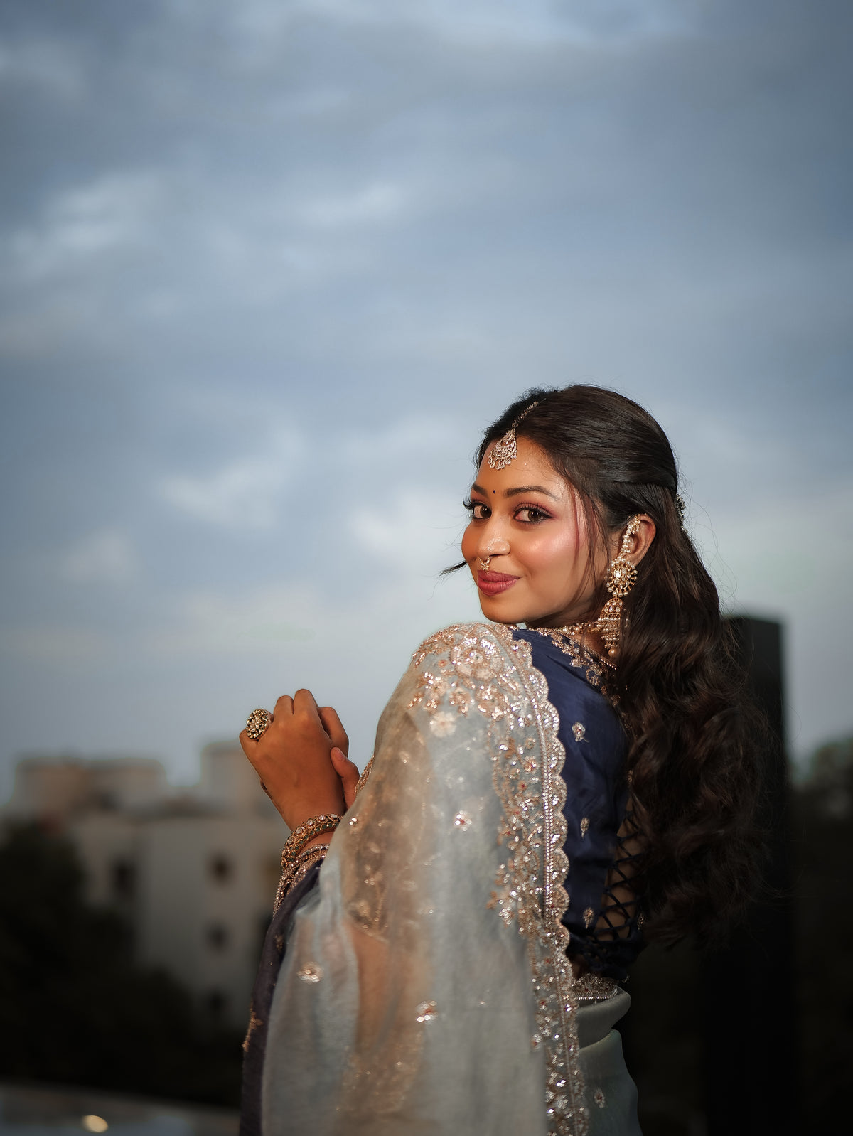 Anika's Dark & Light Blue ombré Tone Designer Saree -Anaya Festive Edit AA15
