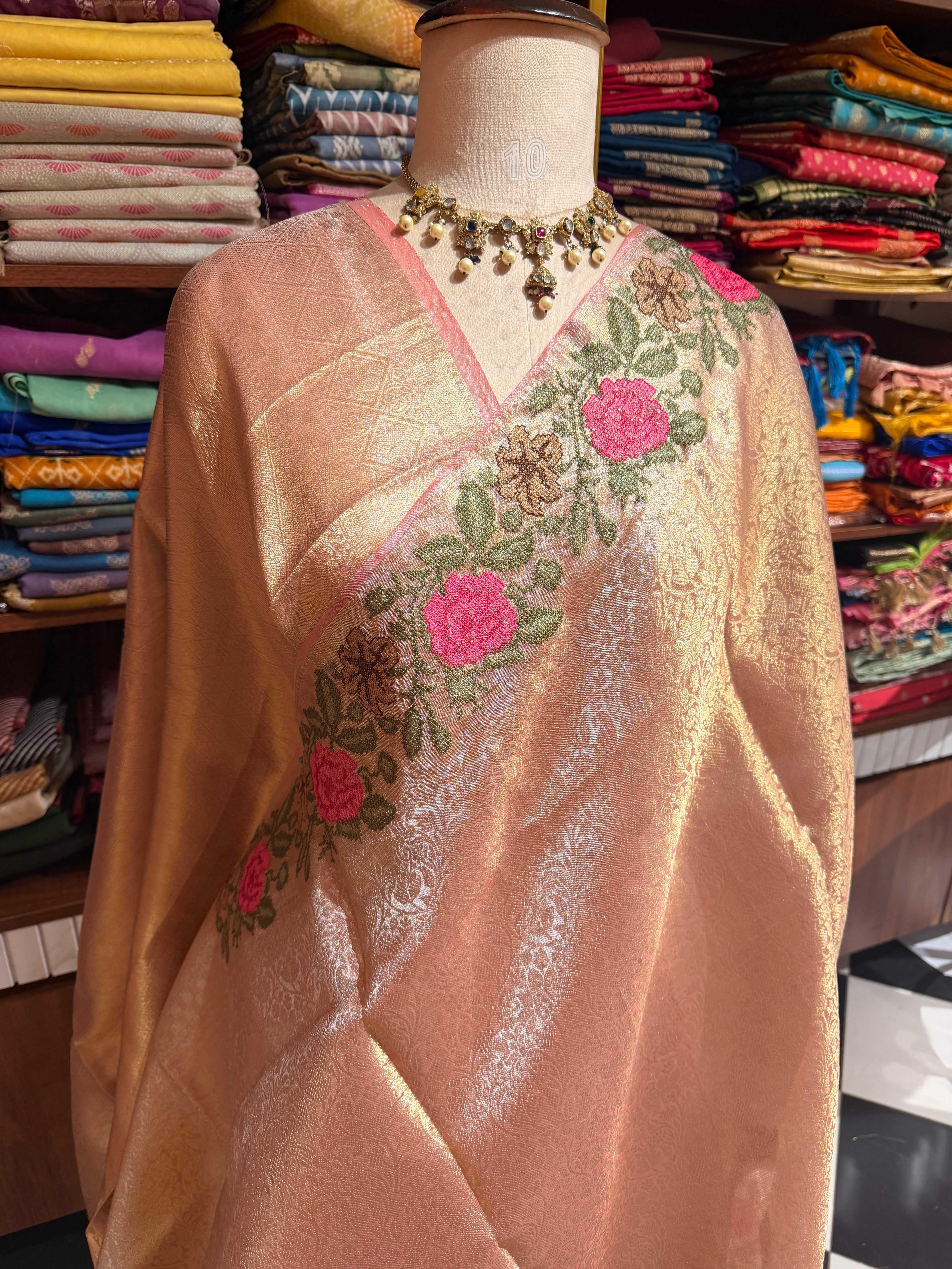 Anika’s Brocade Tissue silk saree with embroidery work - ABT01