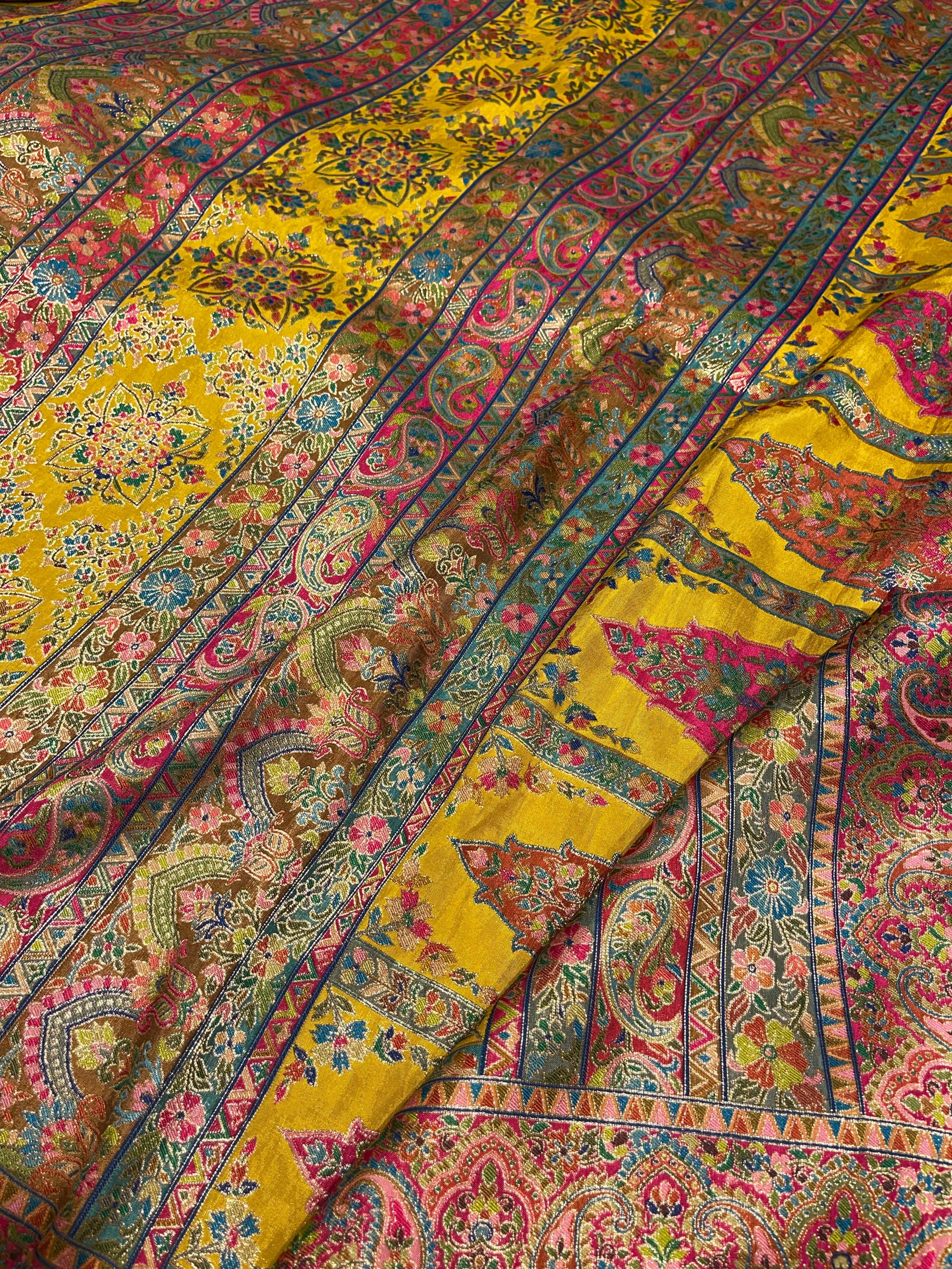 Pashmina silk saree - yellow flora PS09