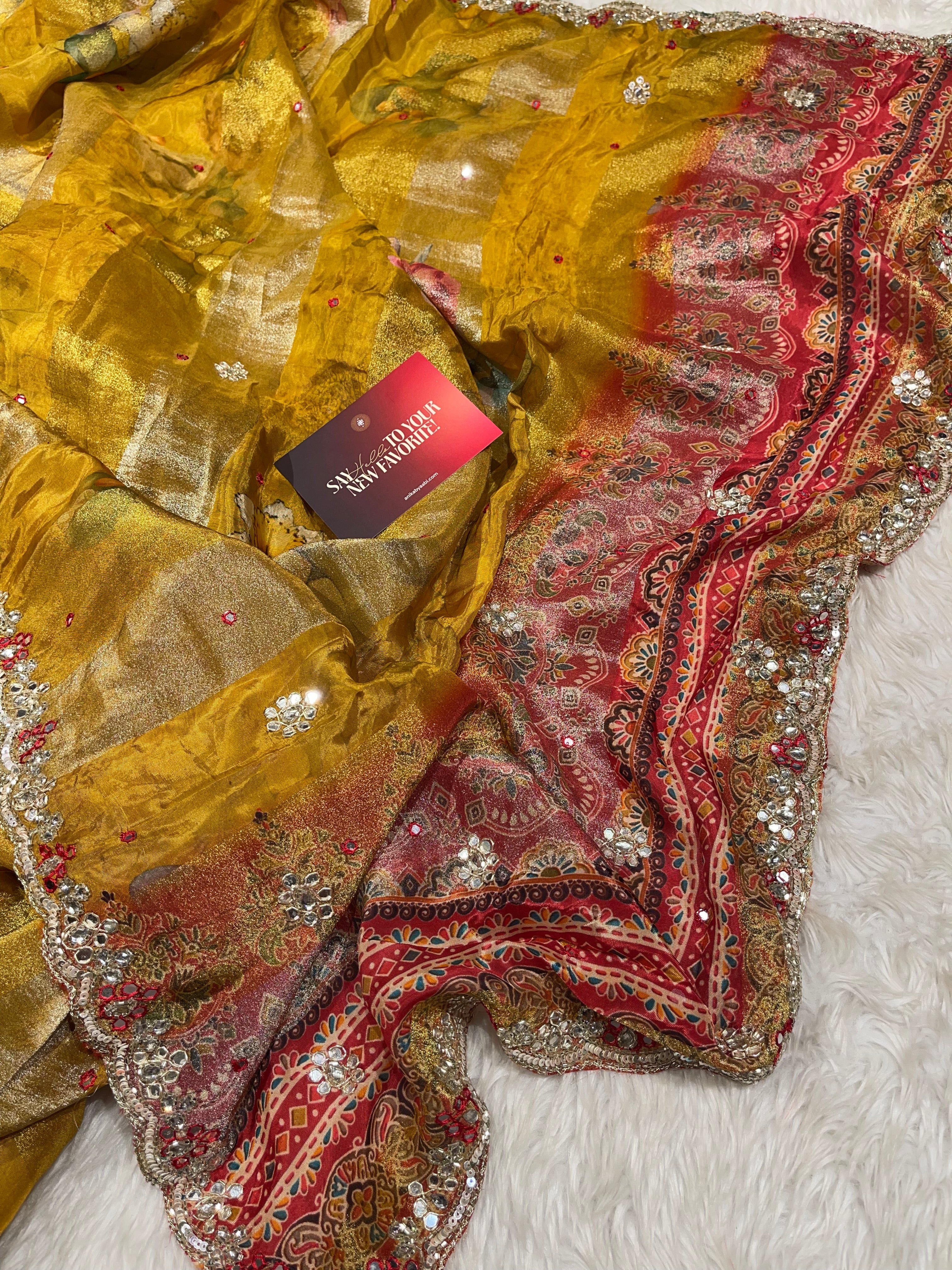 Anika's Floral delight - yellow designer saree aa36