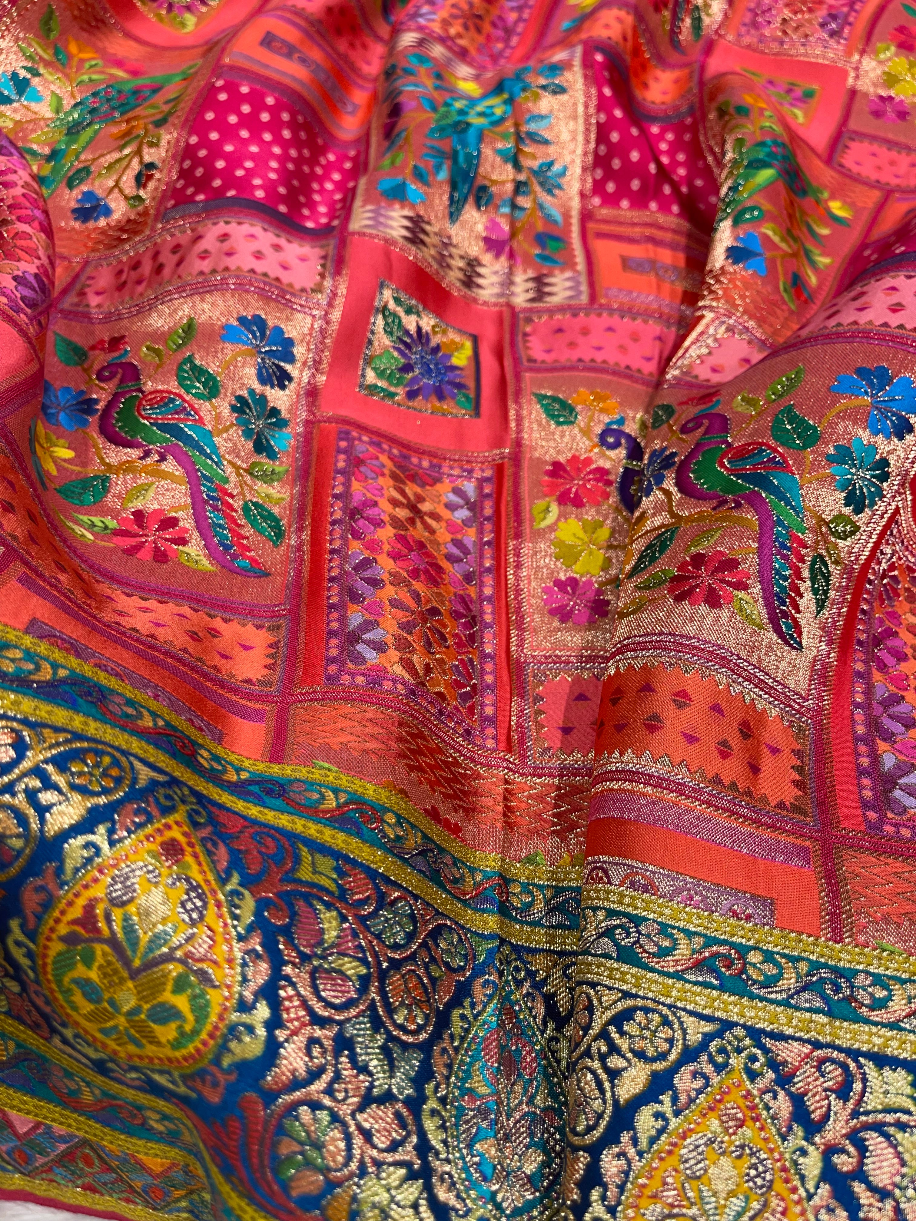 Pashmina silk saree - Pink Multi colour  PS06