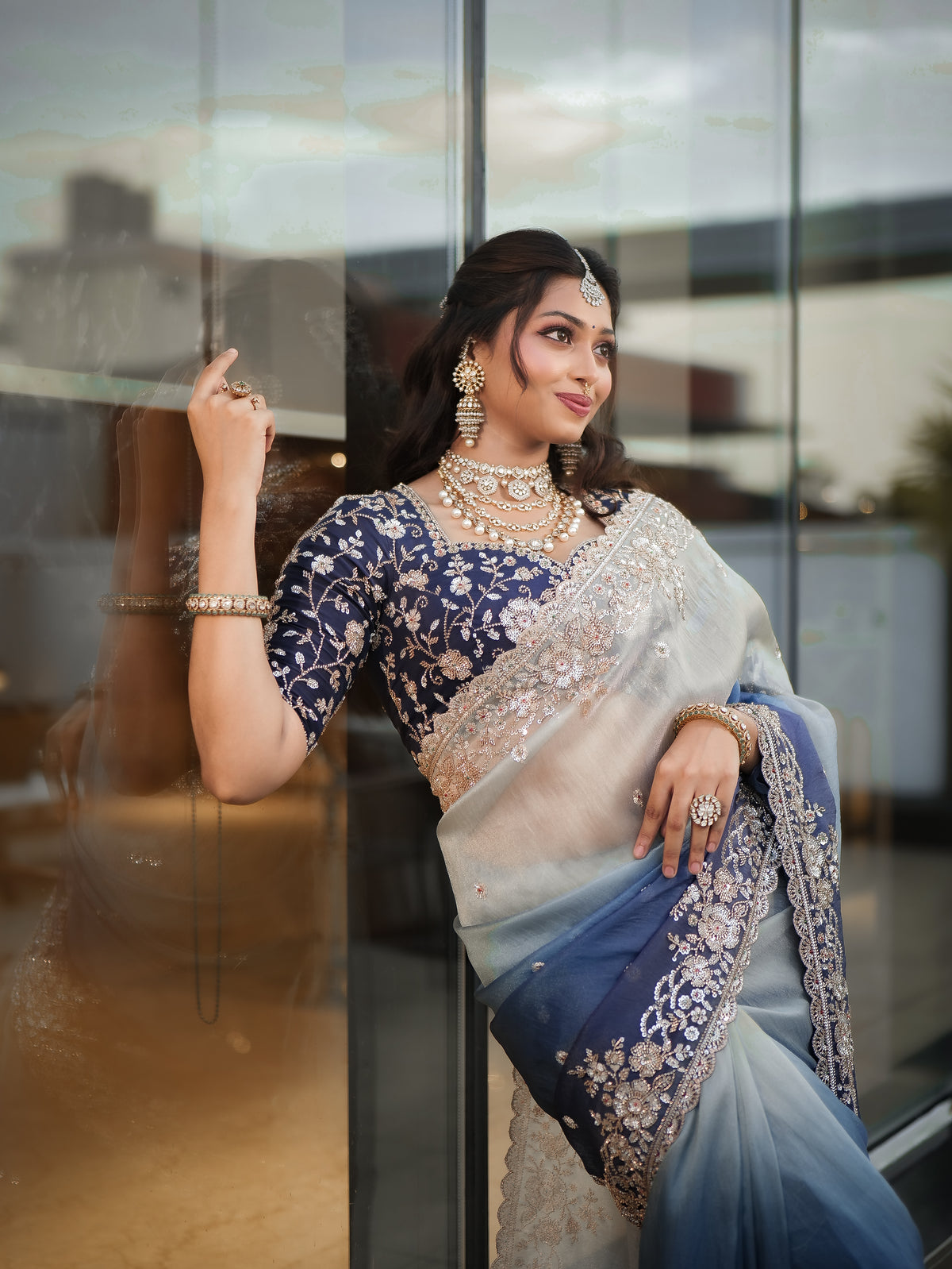 Anika's Dark & Light Blue ombré Tone Designer Saree -Anaya Festive Edit AA15
