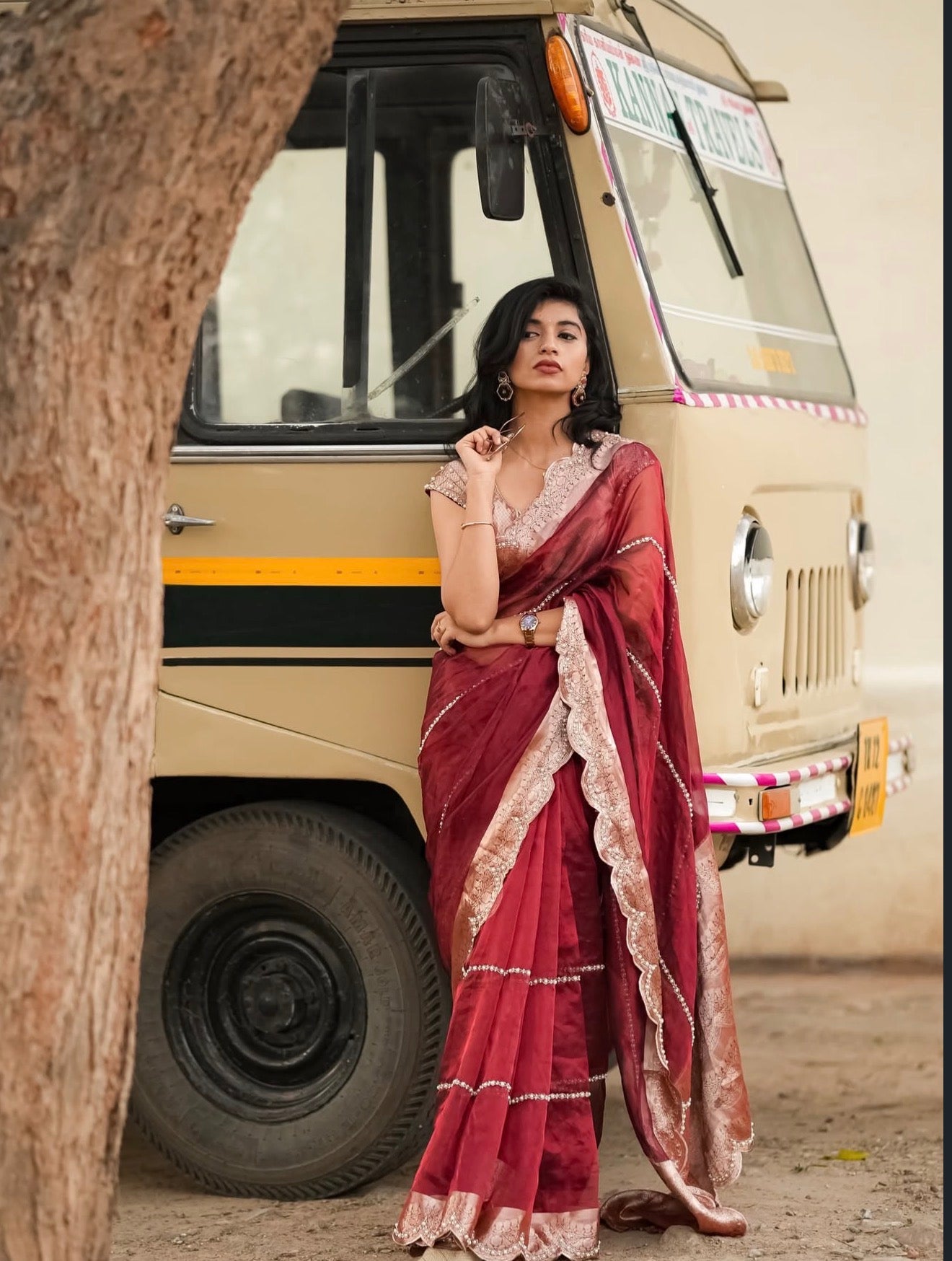 Pure Bridal Tissue Silk Saree - Maroon - Kalki