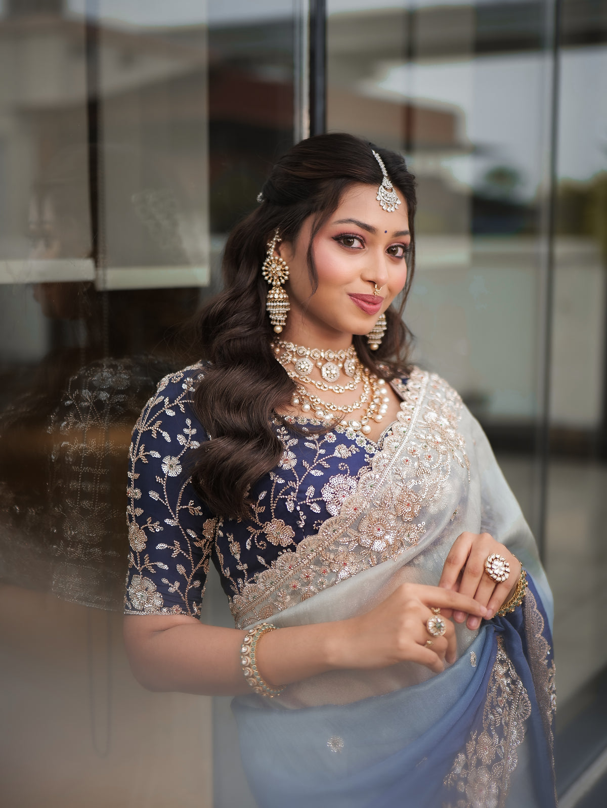 Anika's Dark & Light Blue ombré Tone Designer Saree -Anaya Festive Edit AA15