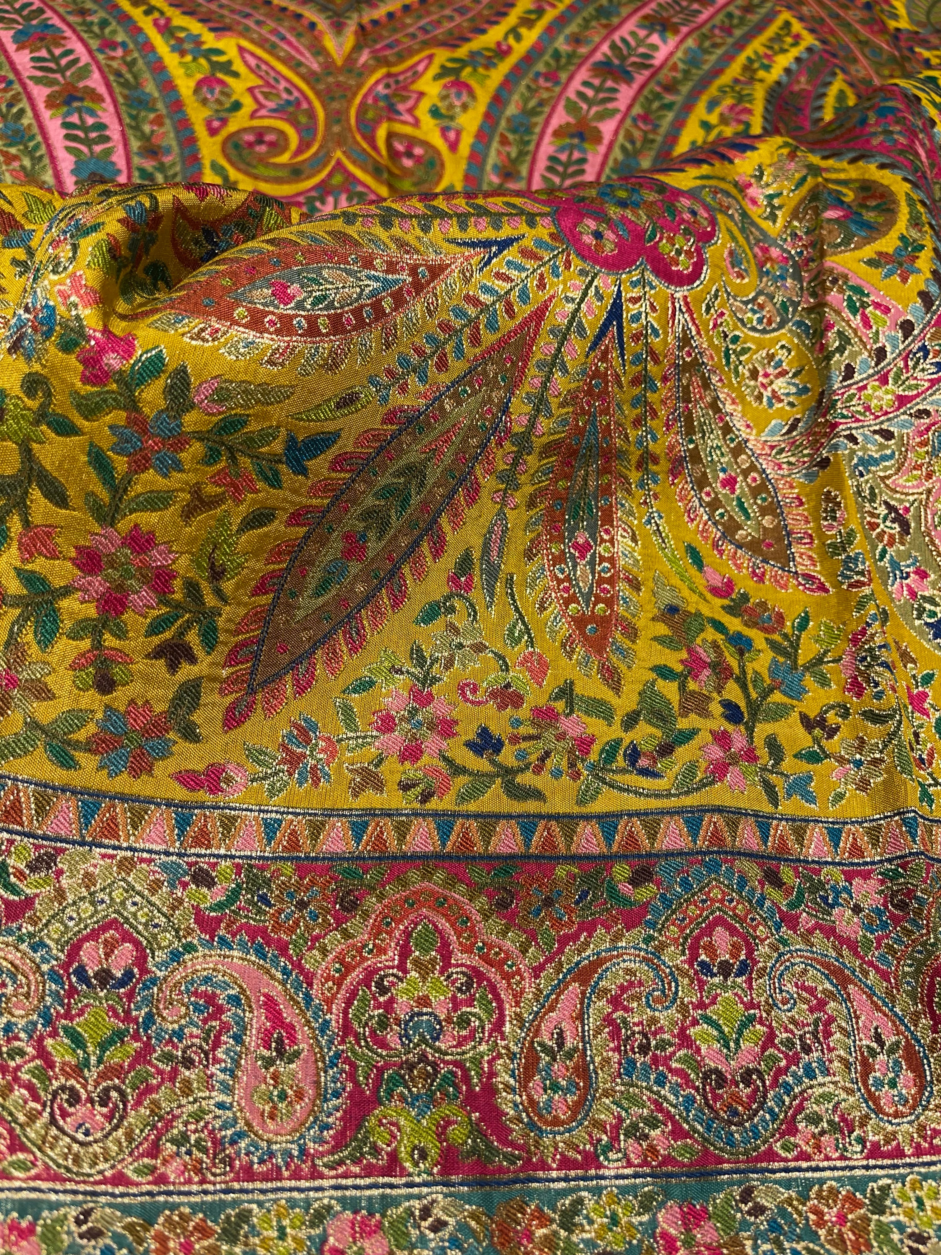 Pashmina silk saree - yellow flora PS09