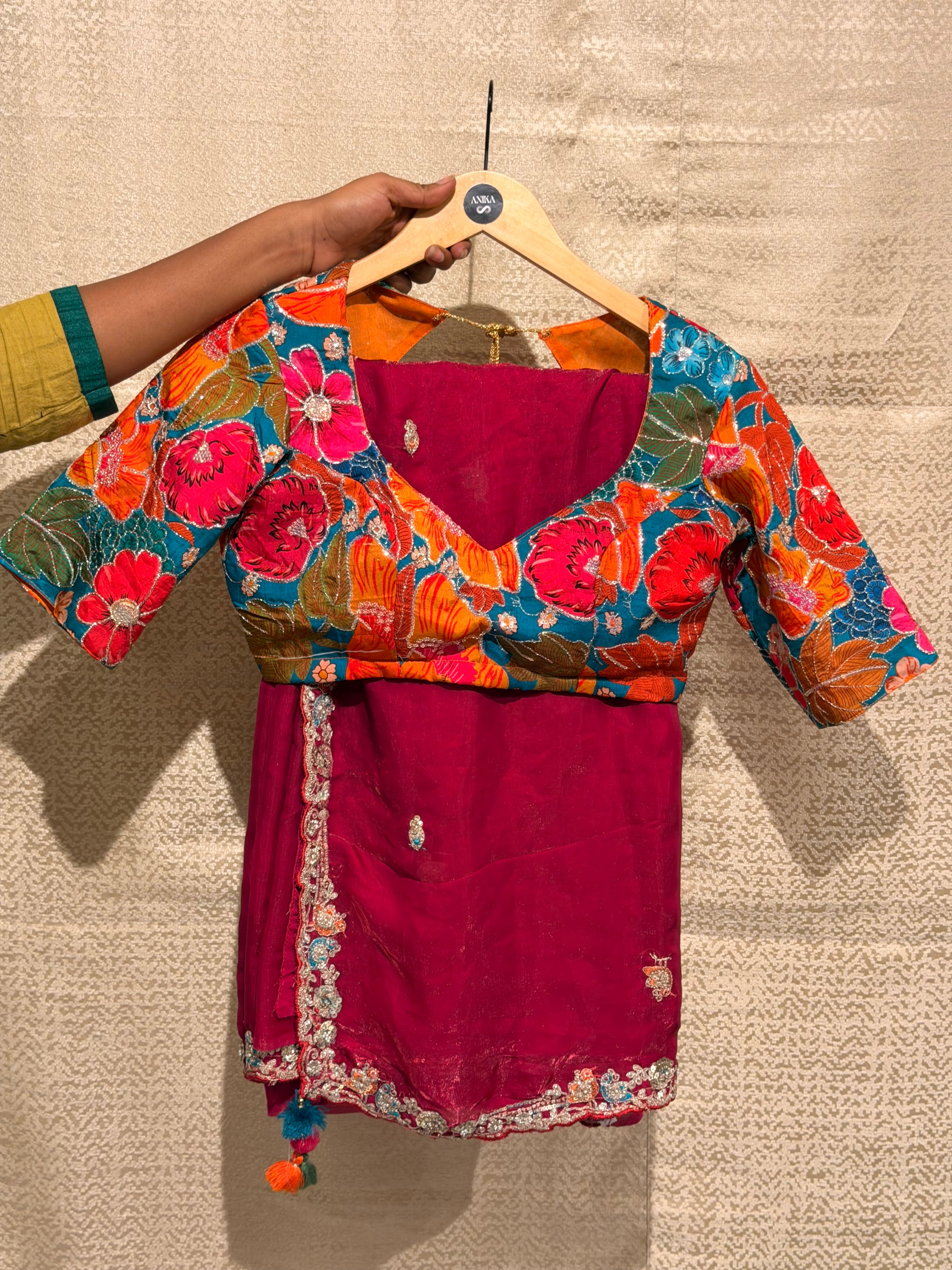 Anaya - chinon silk in Ranipink with Contrast blouse fabric