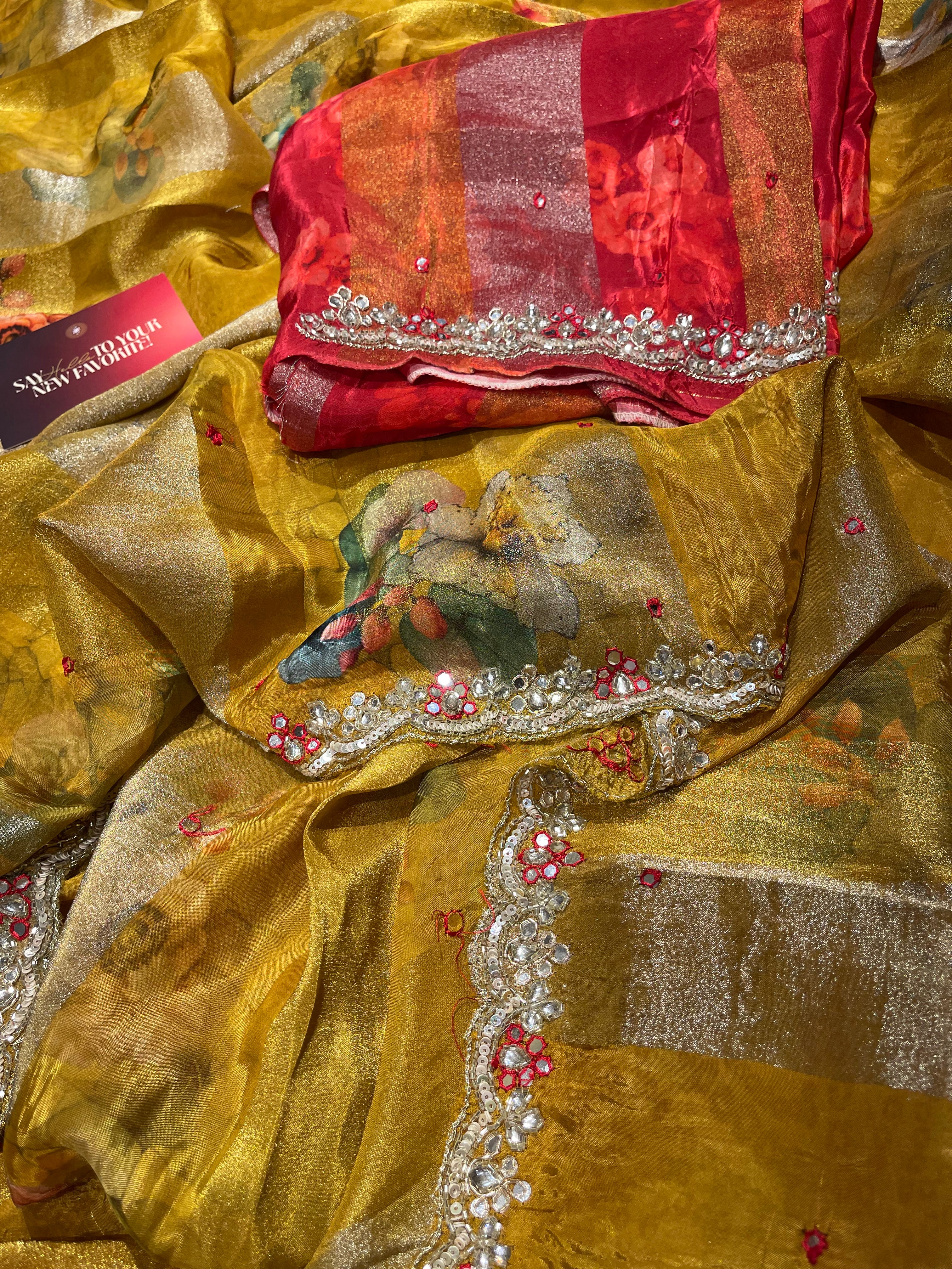 Anika's Floral delight - yellow designer saree aa36