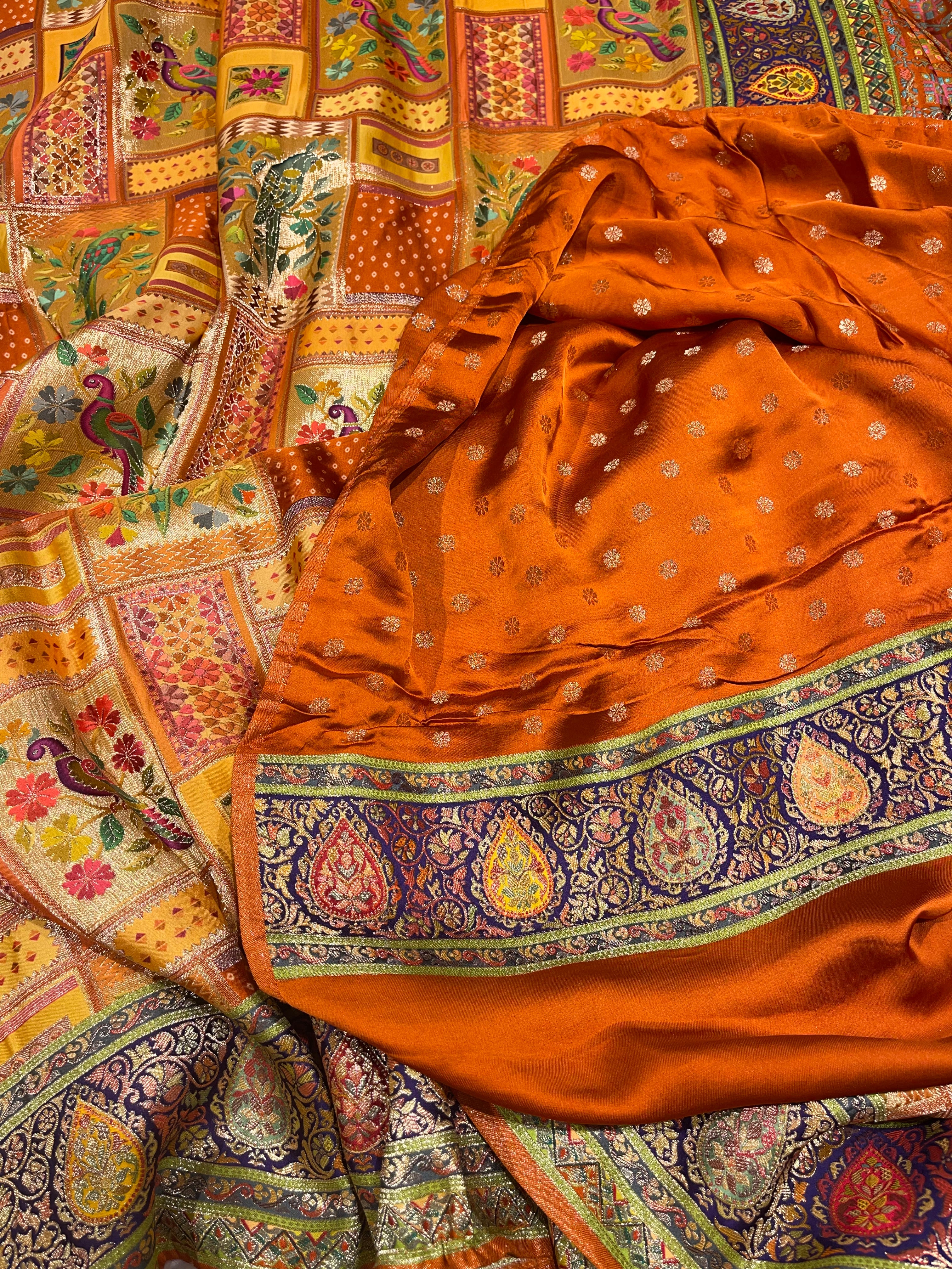 Pashmina silk saree - Orange Multi tone PS07