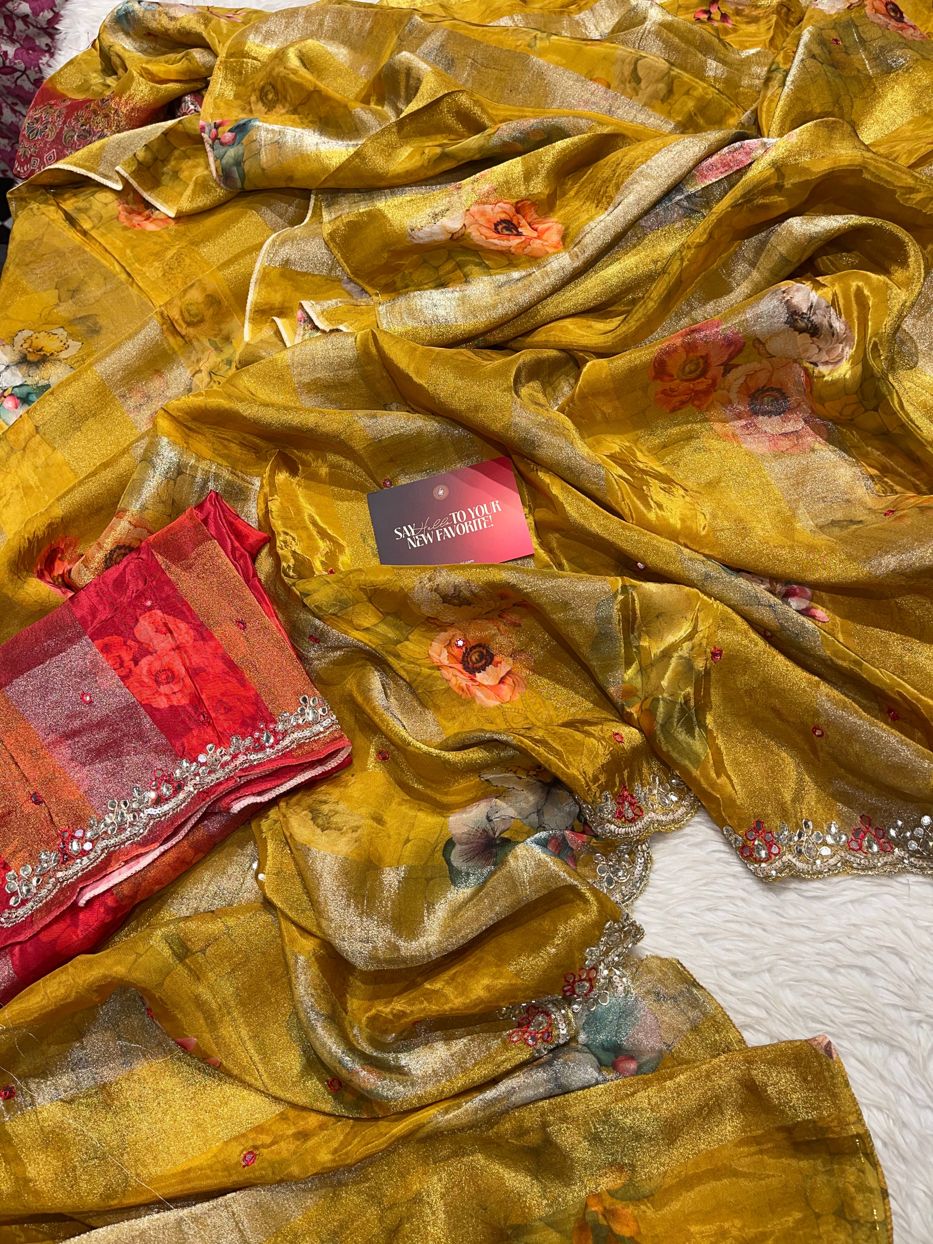 Anika's Floral delight - yellow designer saree aa36