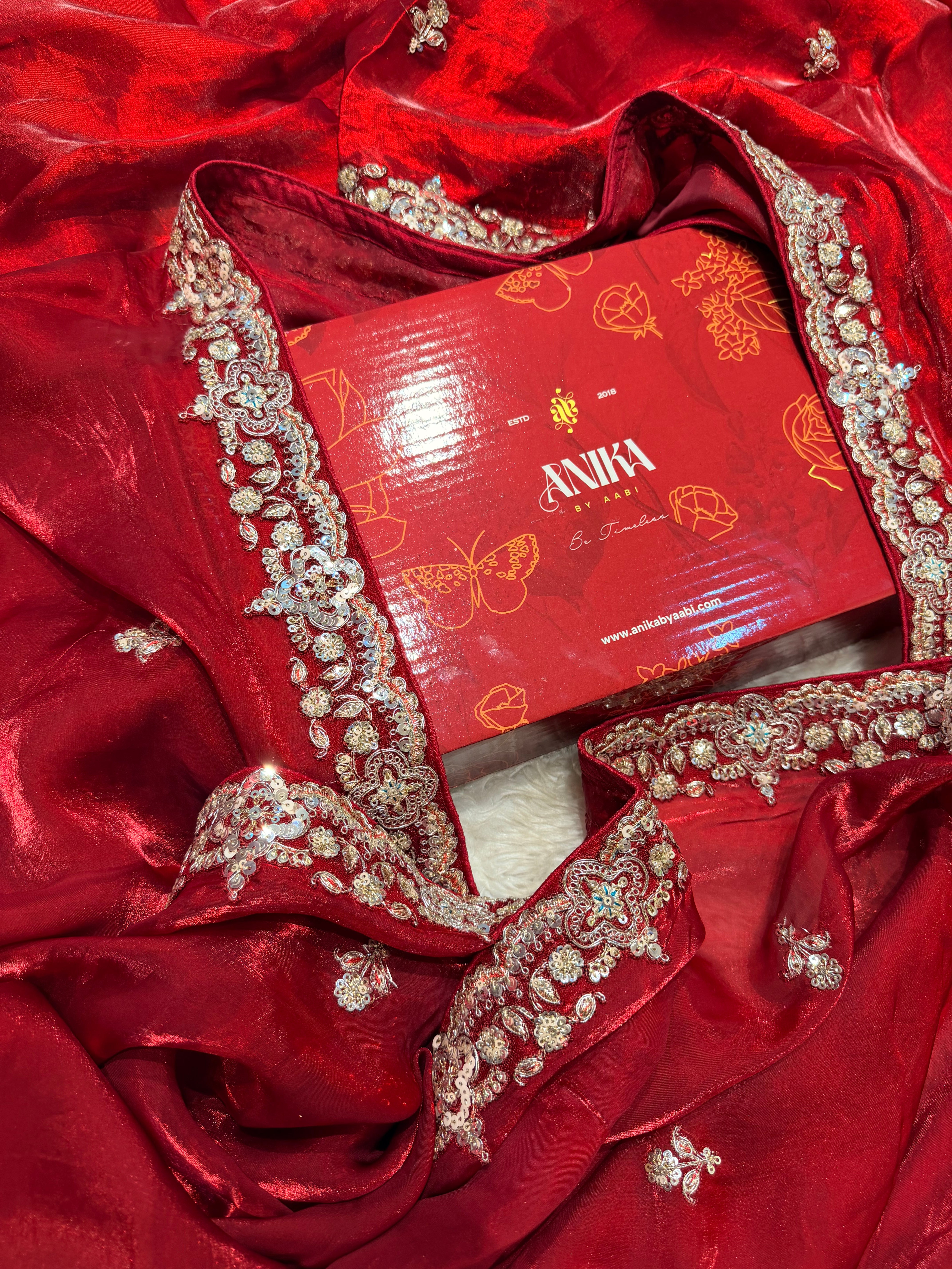 Anika's Red plum Designer Saree -Anaya Festive Edit - AA36