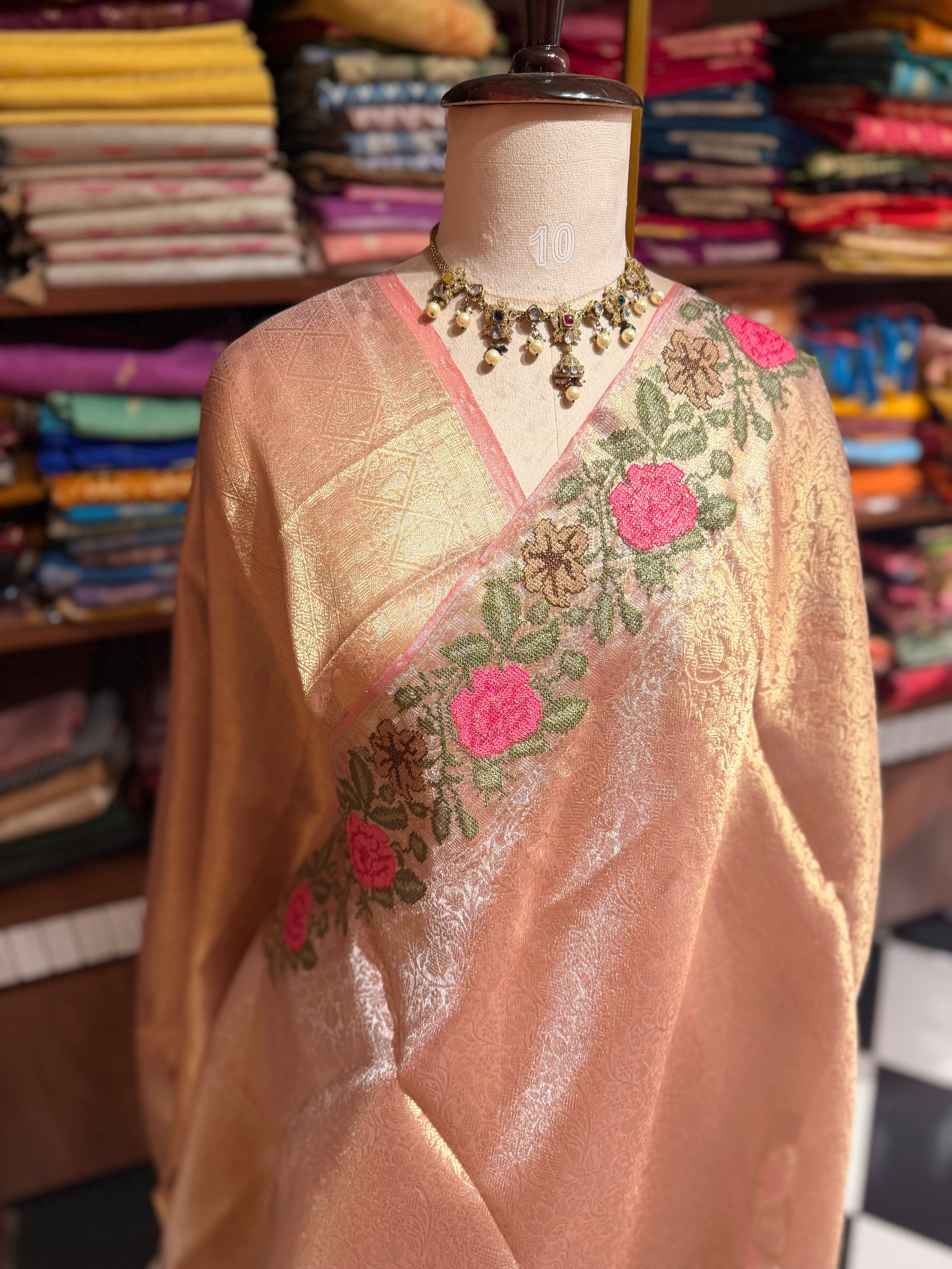 Anika’s Brocade Tissue silk saree with embroidery work - ABT01