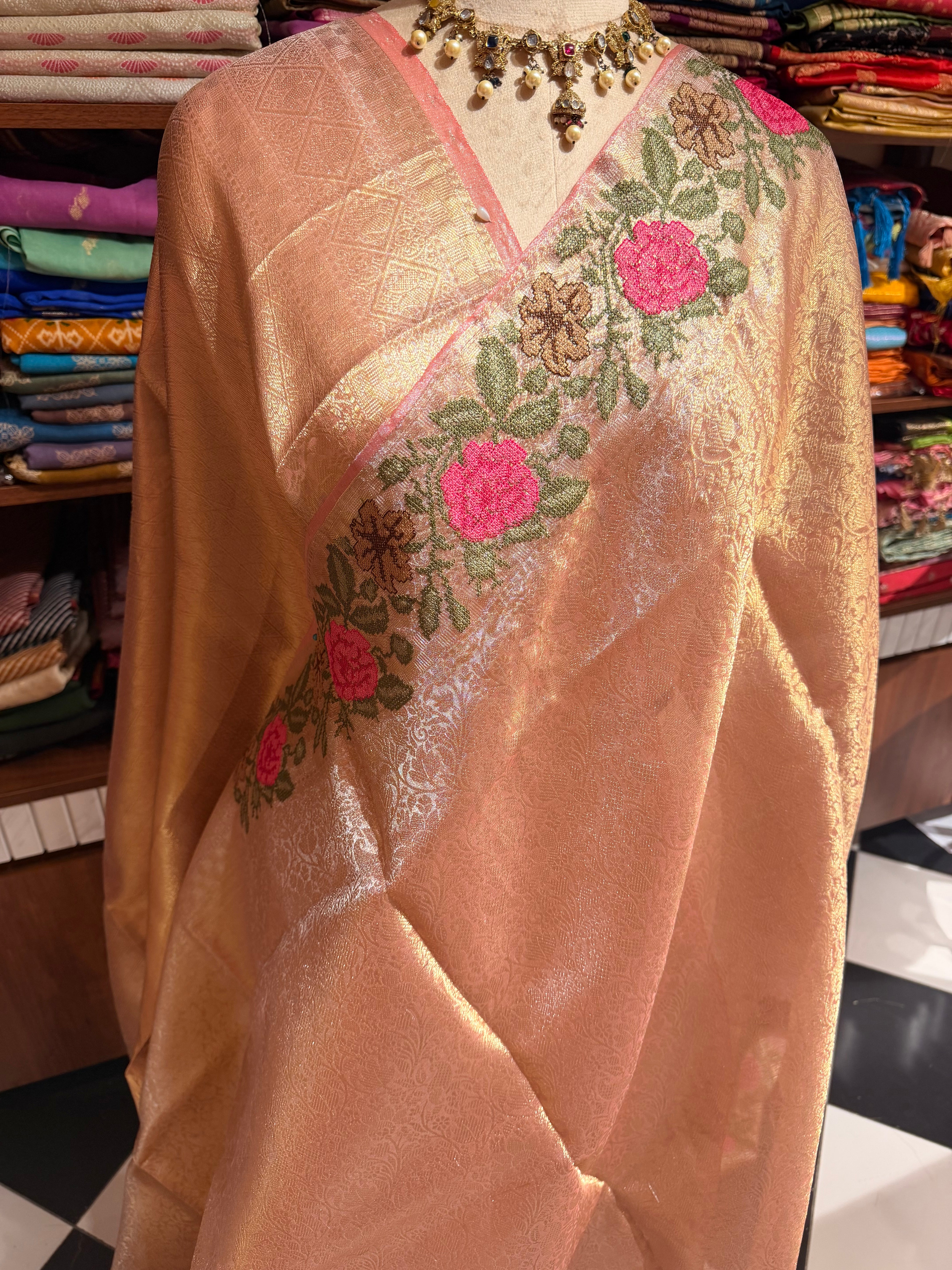 Anika’s Brocade Tissue silk saree with embroidery work - ABT01