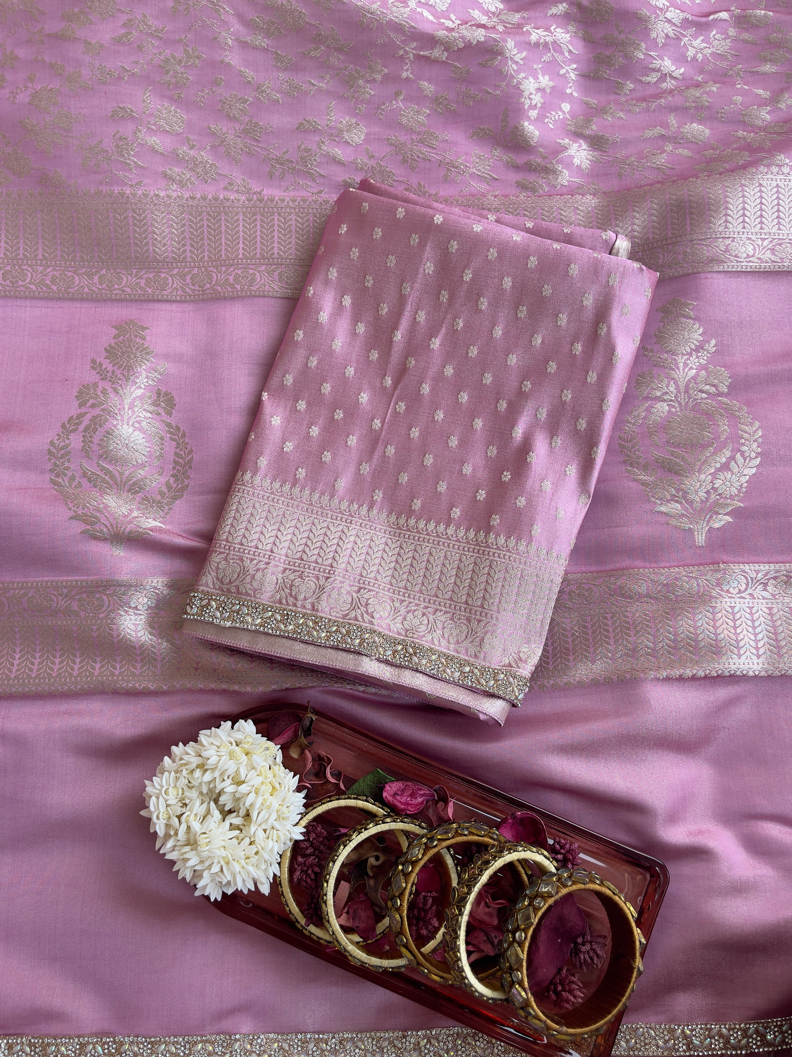 Anika Luxe - Banarasi Tissue chiniya silk saree - Baby pink
