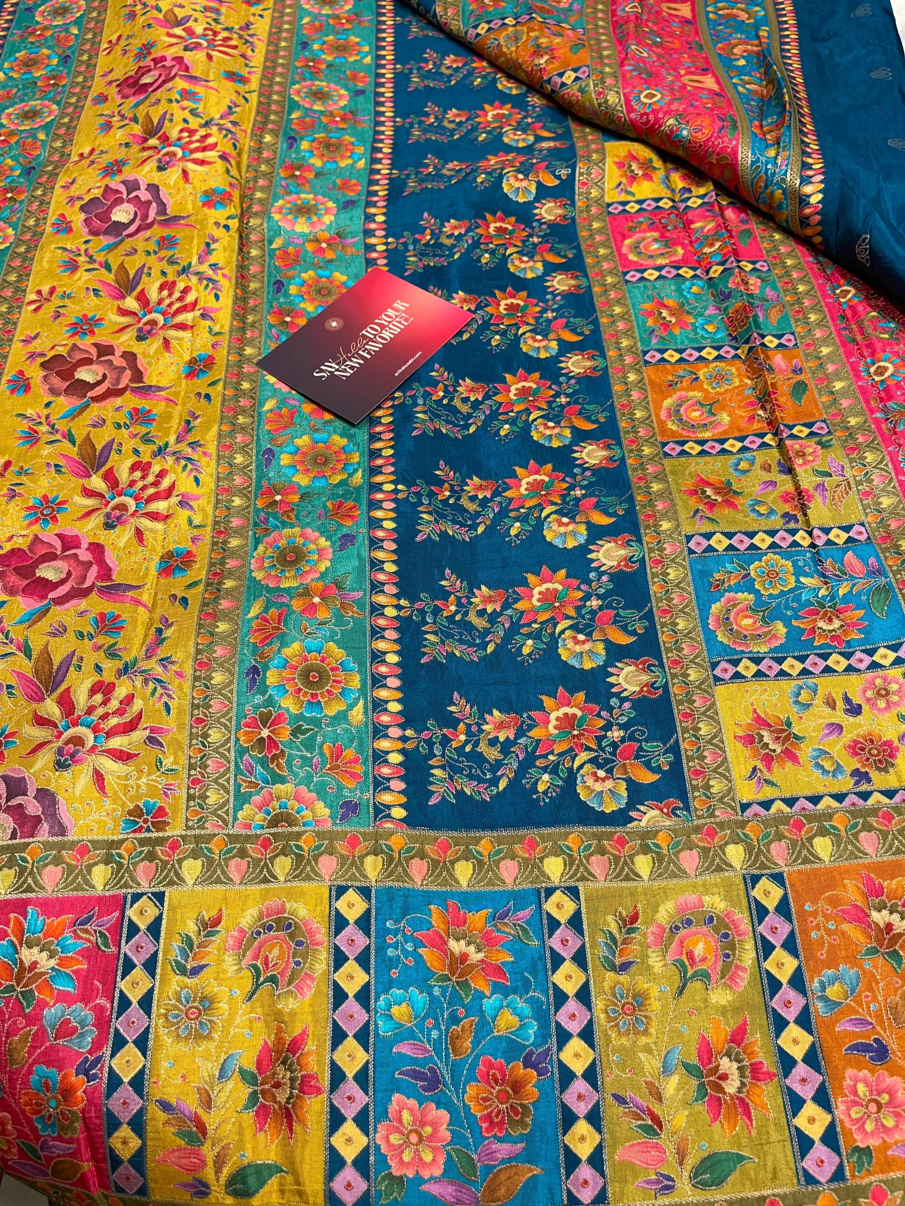 Pashmina Silk saree - Blue floral delight PS08