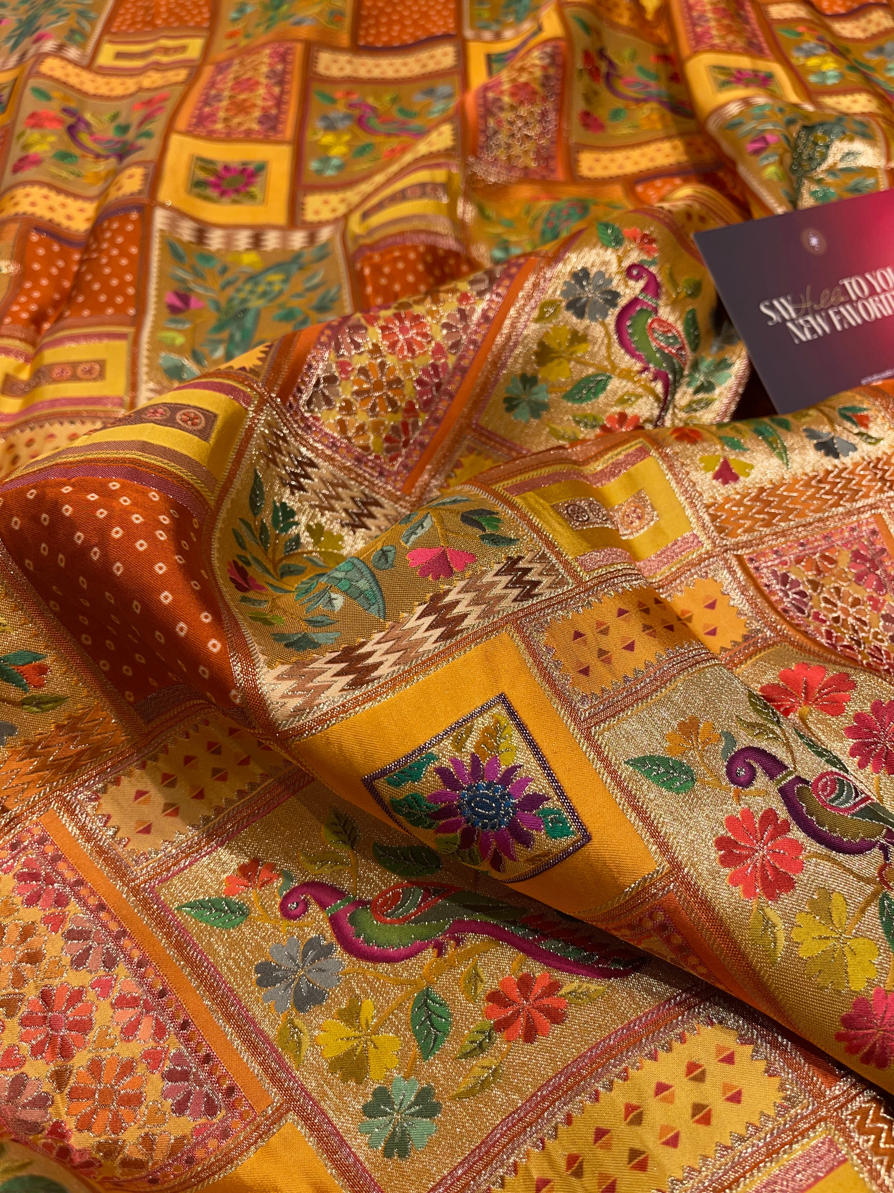 Pashmina silk saree - Orange Multi tone PS07