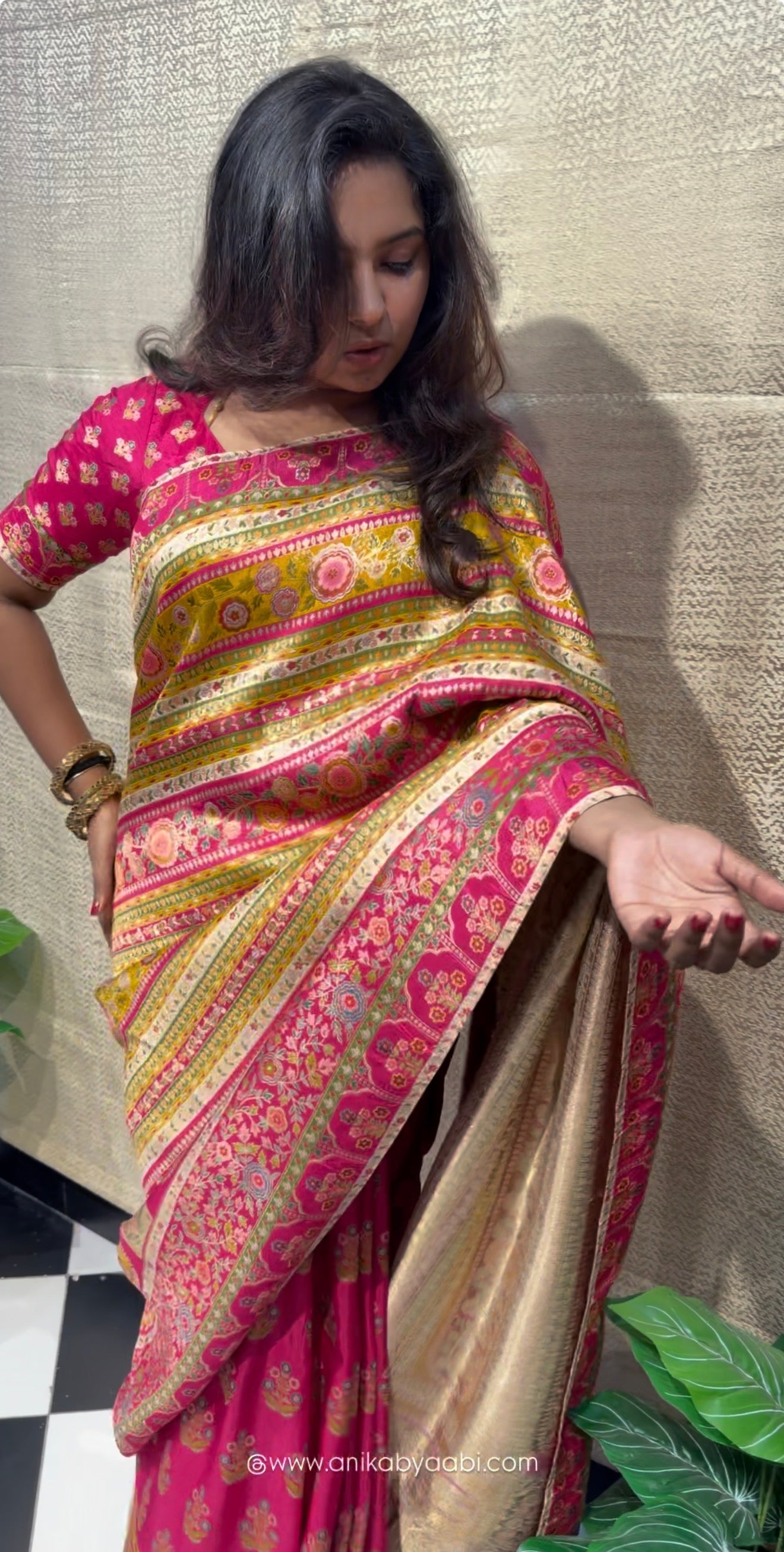 Pink Zari Woven Pashmina Silk Saree with Unstitched Brocade Blouse - PS23