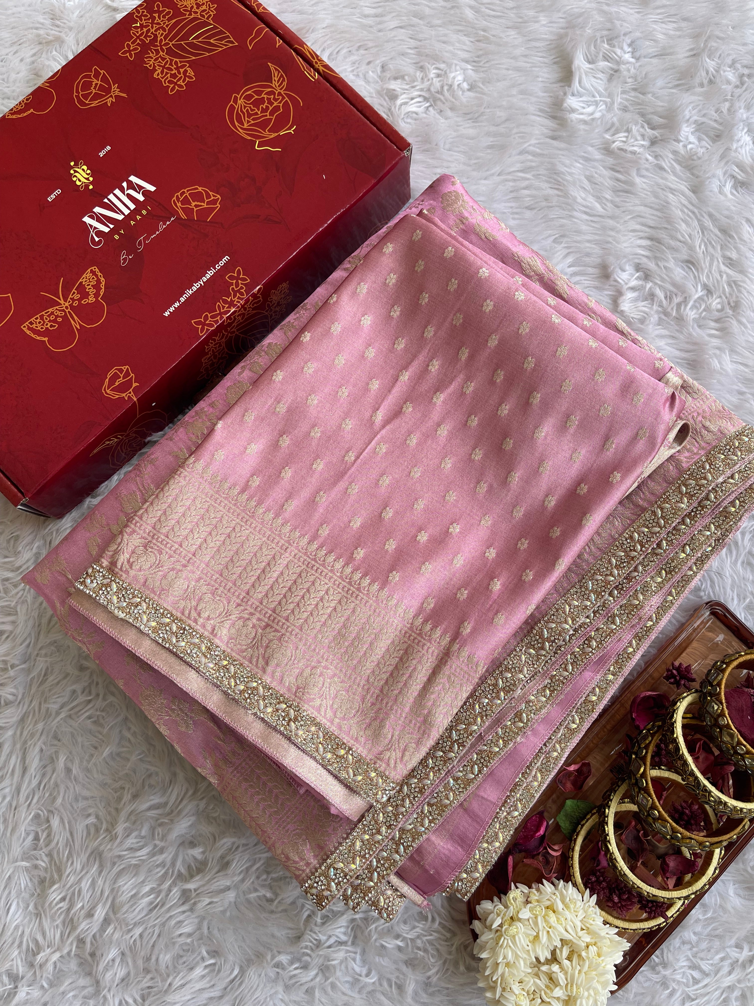 Anika Luxe - Banarasi Tissue chiniya silk saree - Baby pink