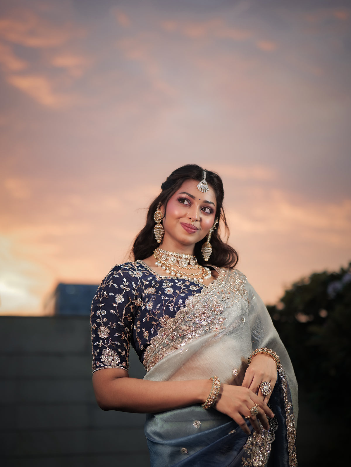Anika's Dark & Light Blue ombré Tone Designer Saree -Anaya Festive Edit AA15