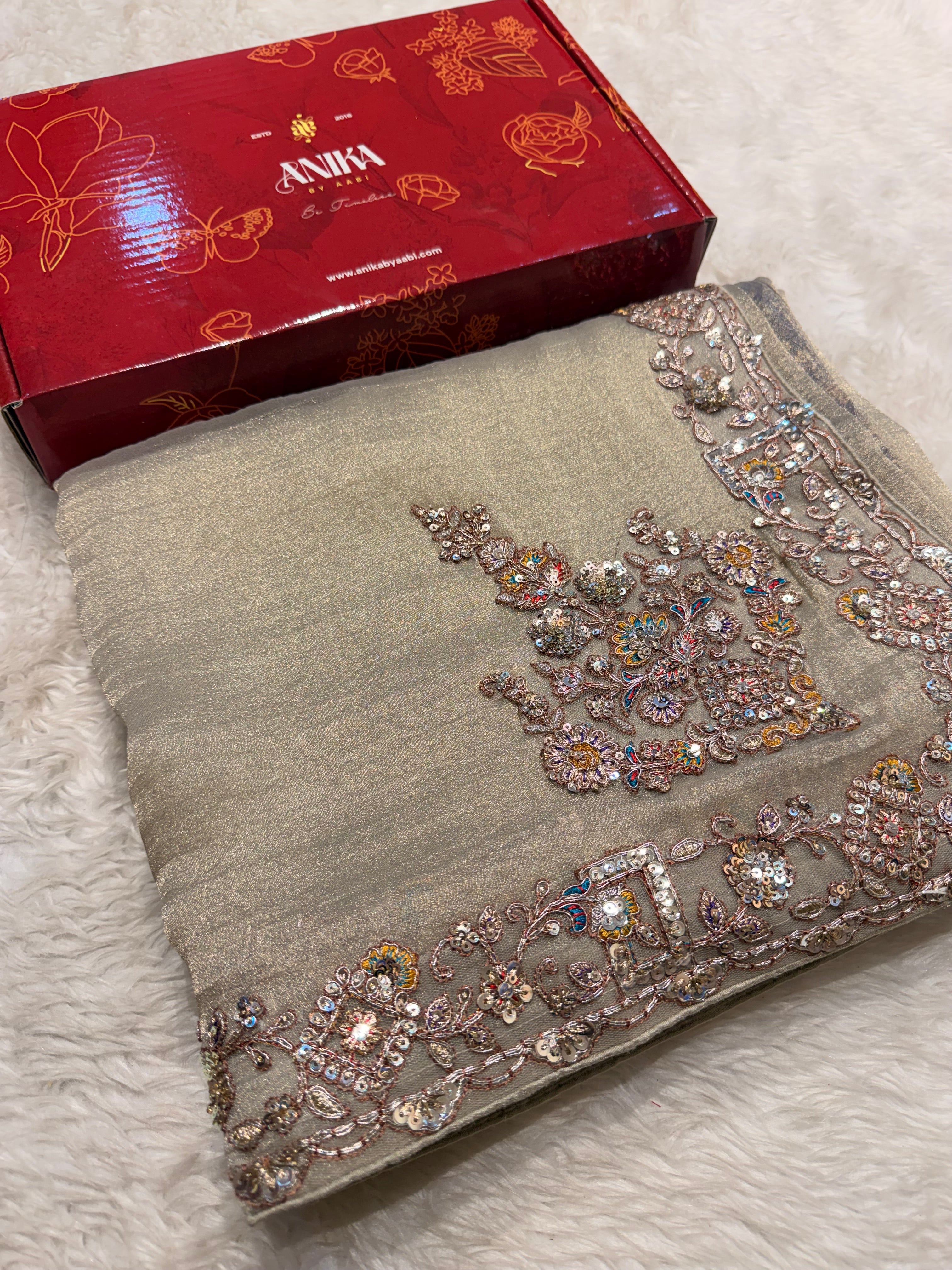 Anika's Beige Designer Saree -Anaya Festive Edit - AA32