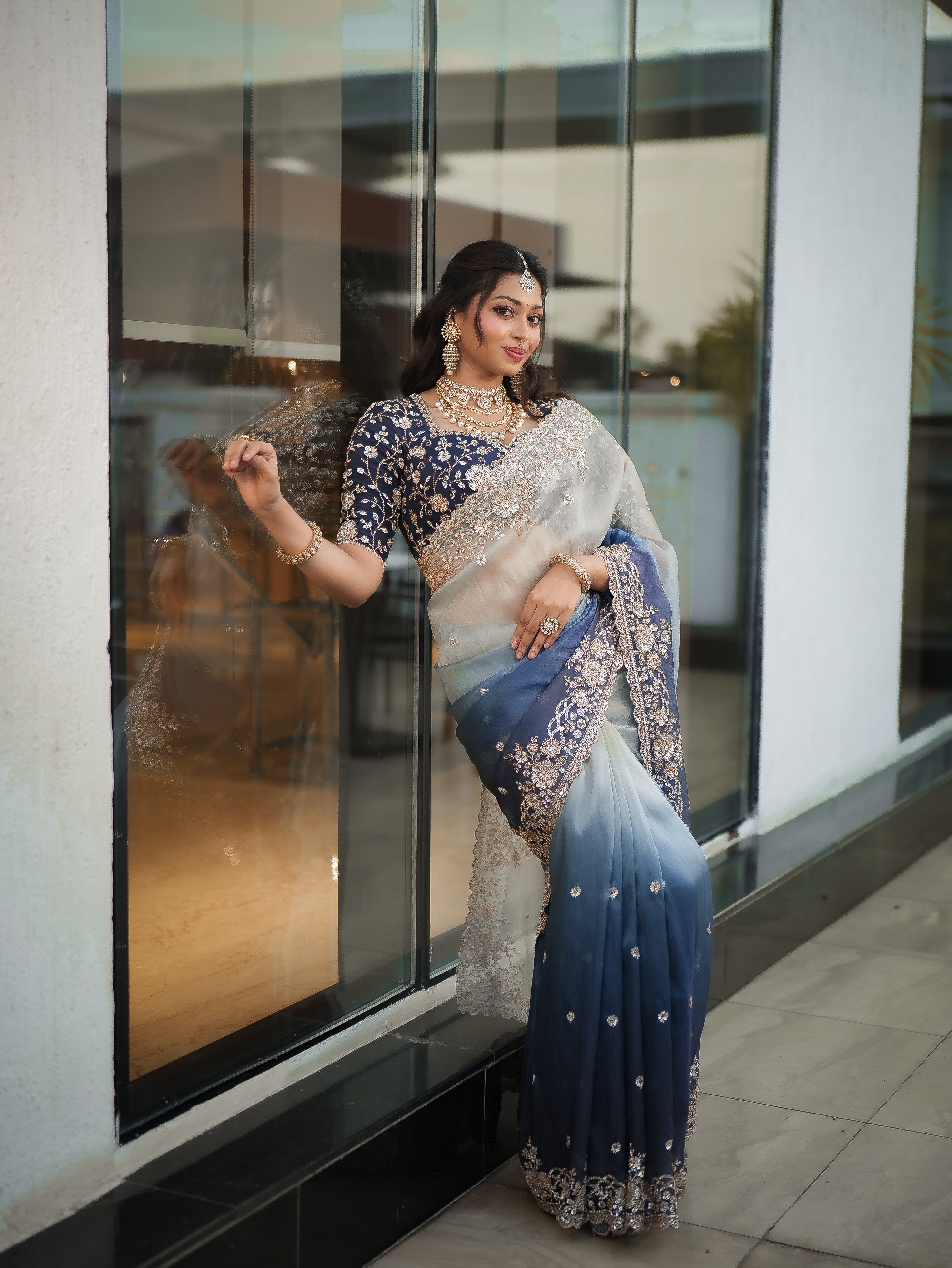 Anika's Dark & Light Blue ombré Tone Designer Saree -Anaya Festive Edit AA15