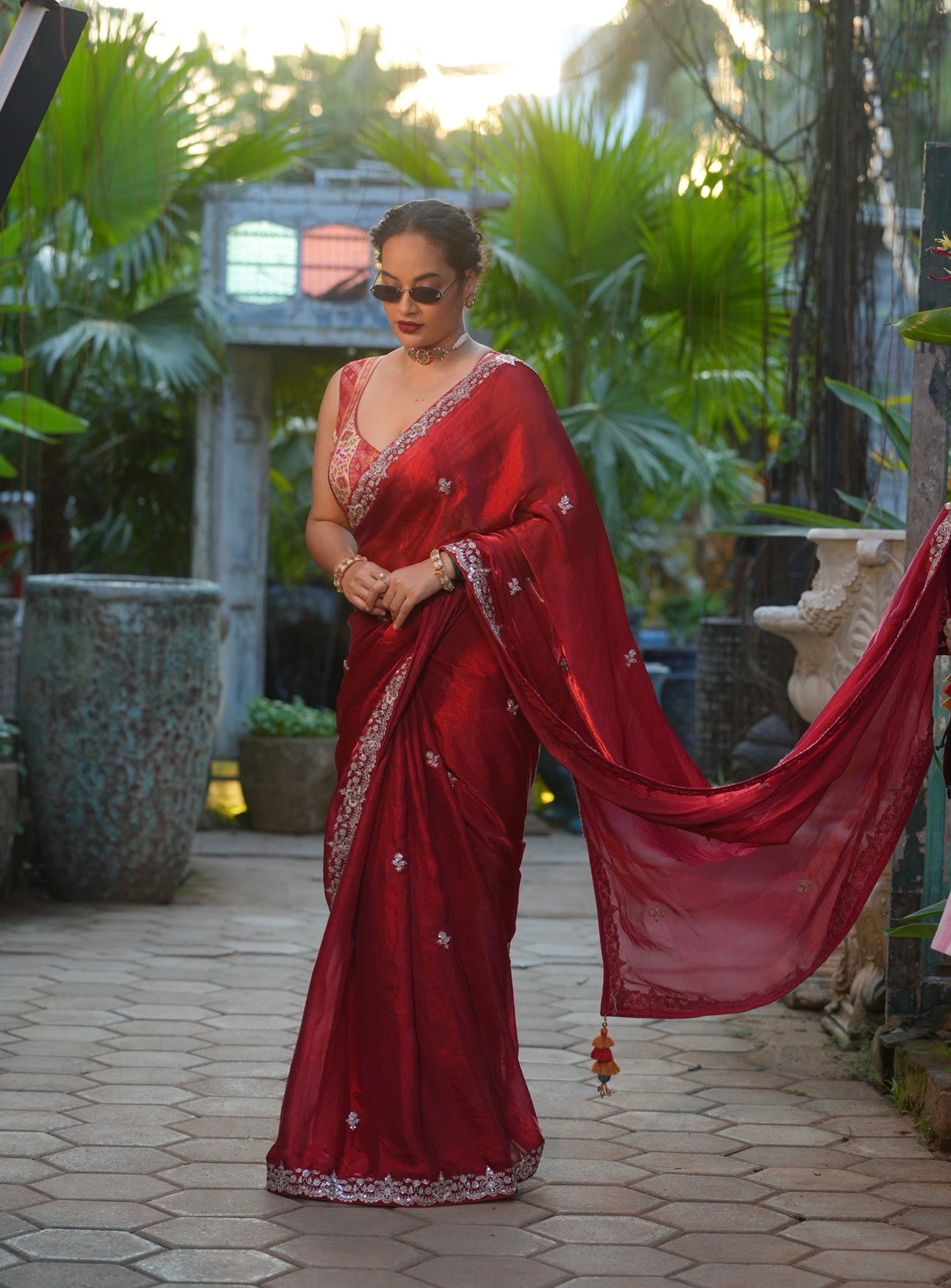 Red Designer Saree -Anaya Festive Edit - AA63 unstitched Blouse