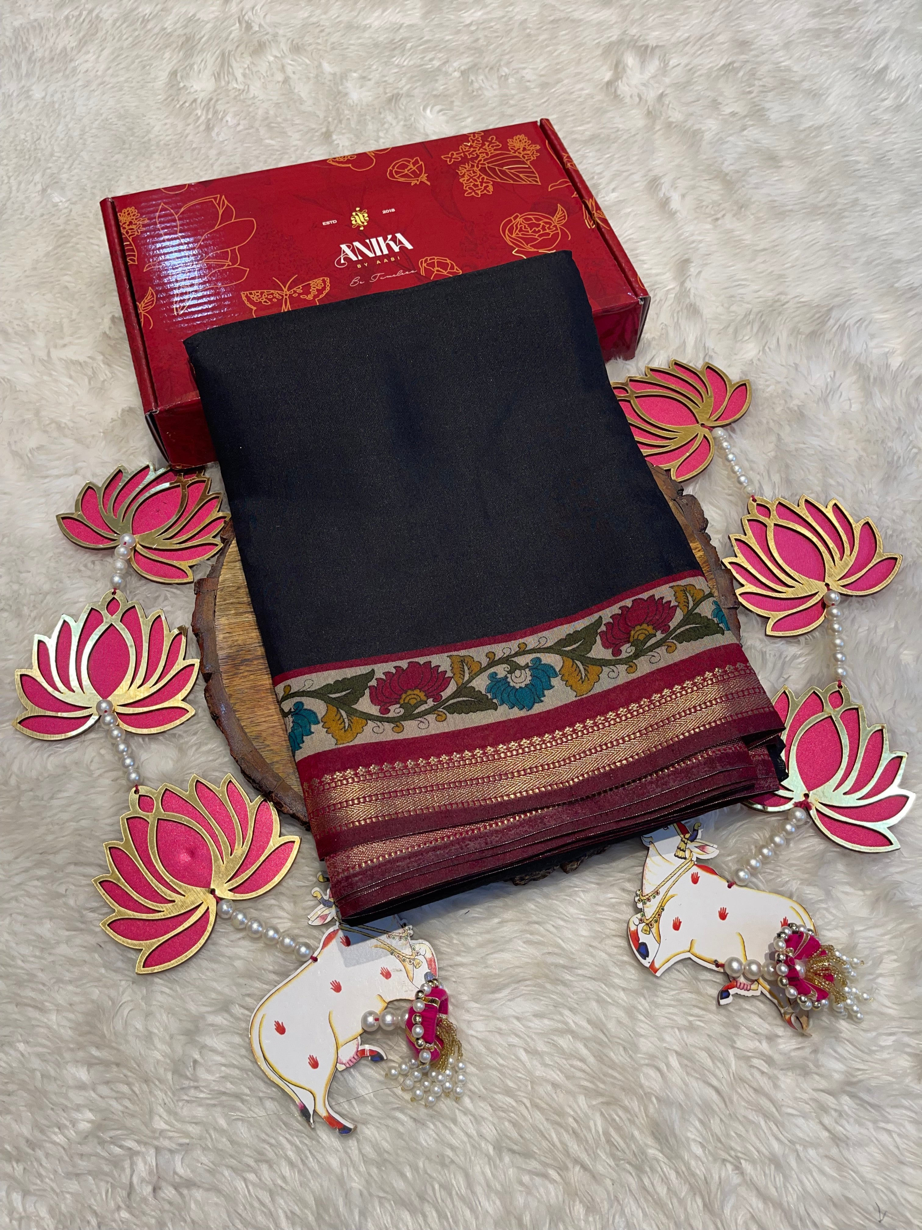 MANGALA - BLACK COTTON SILK SAREE