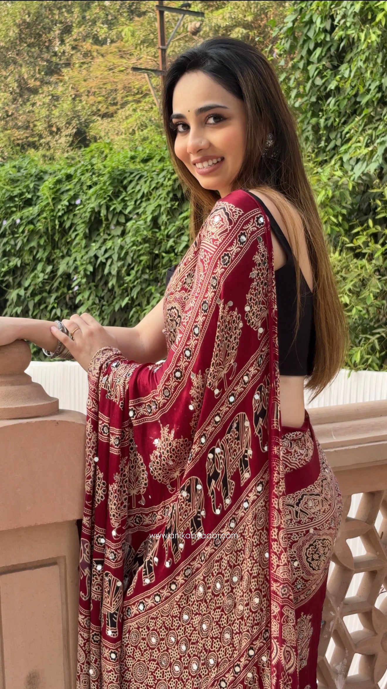 Ajrakh Special Edit Modal silk saree  - Maroon MS01