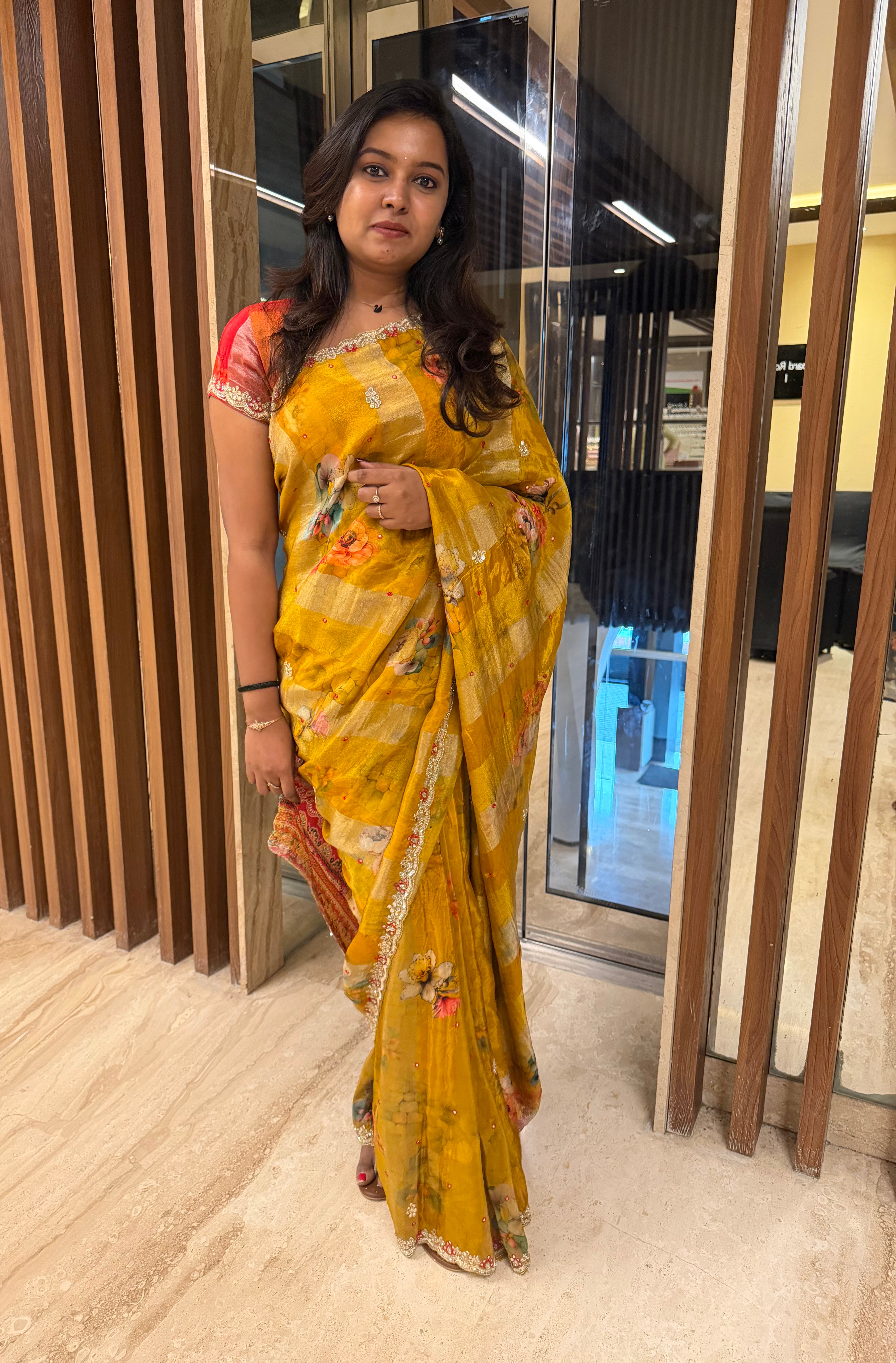 Anika's Floral delight - yellow designer saree aa36