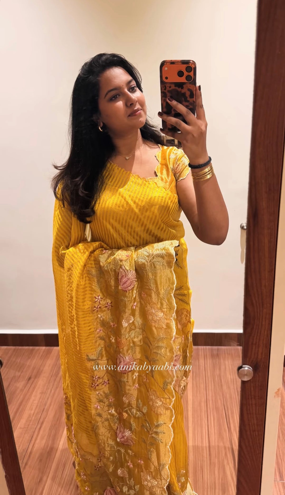 Yellow Tissue Cutwork Floral Border Saree- AC01