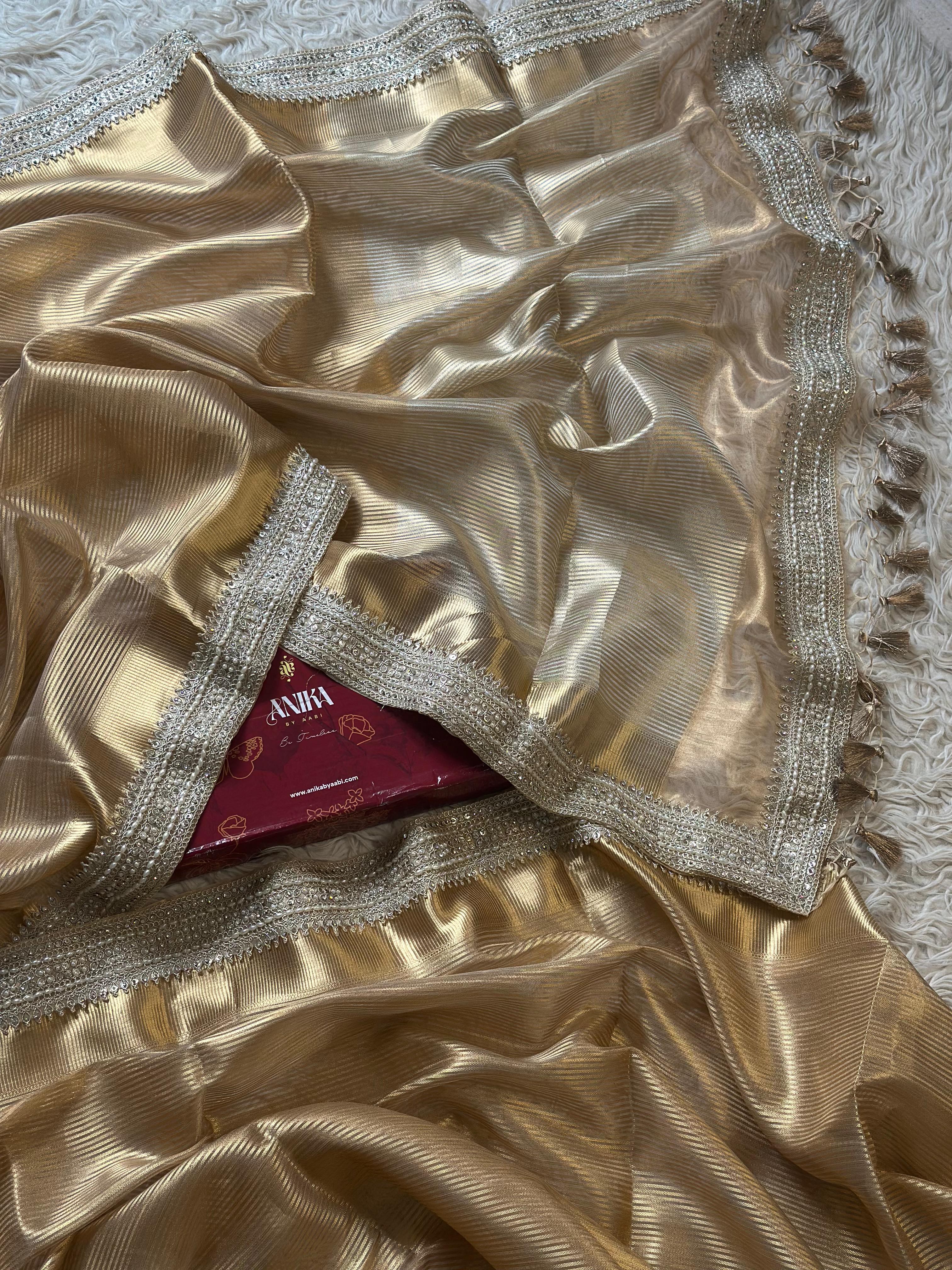 Gold Banarasi Tissue Lace Silk Saree - Sonakshi