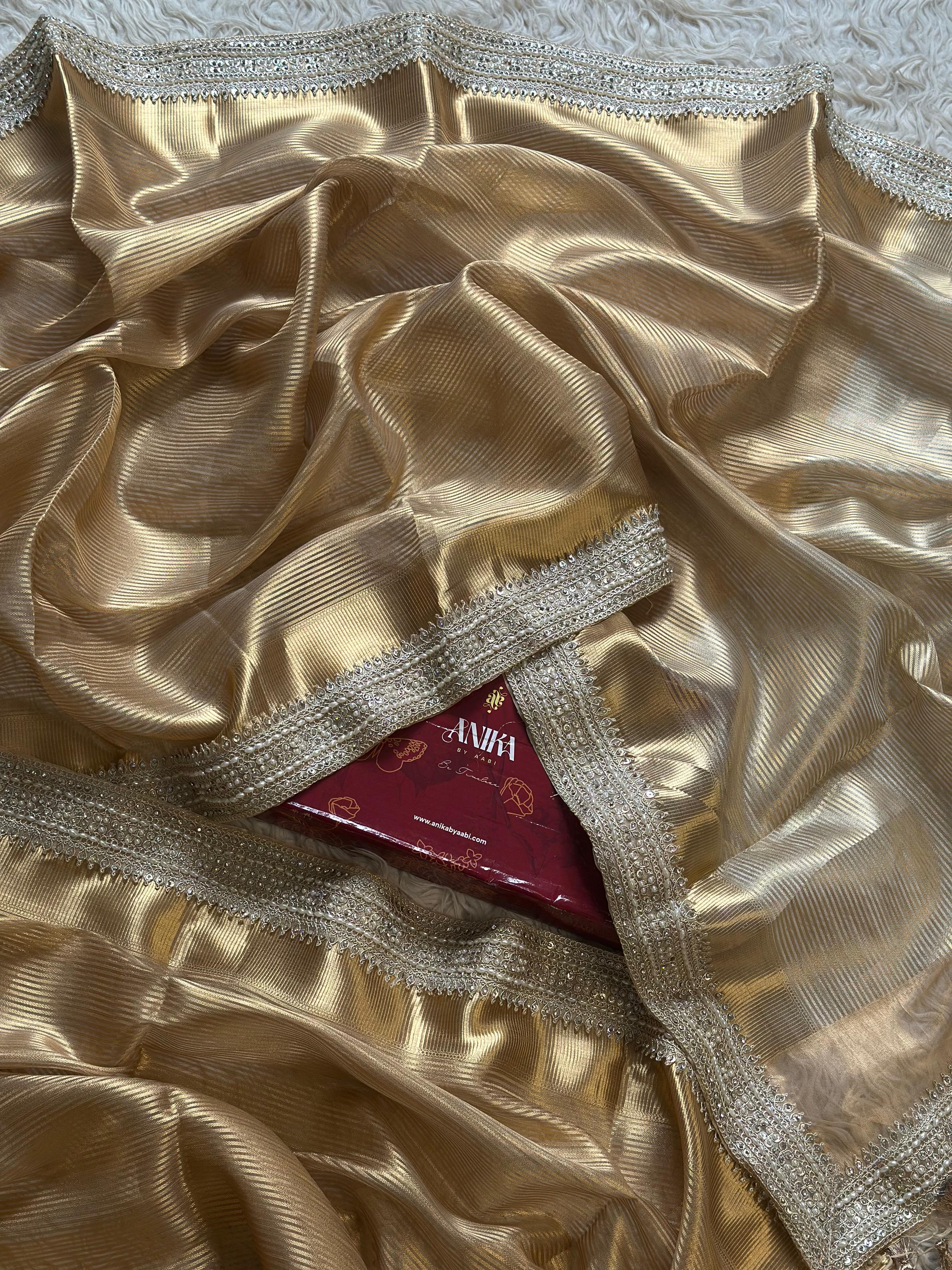 Gold Banarasi Tissue Lace Silk Saree - Sonakshi