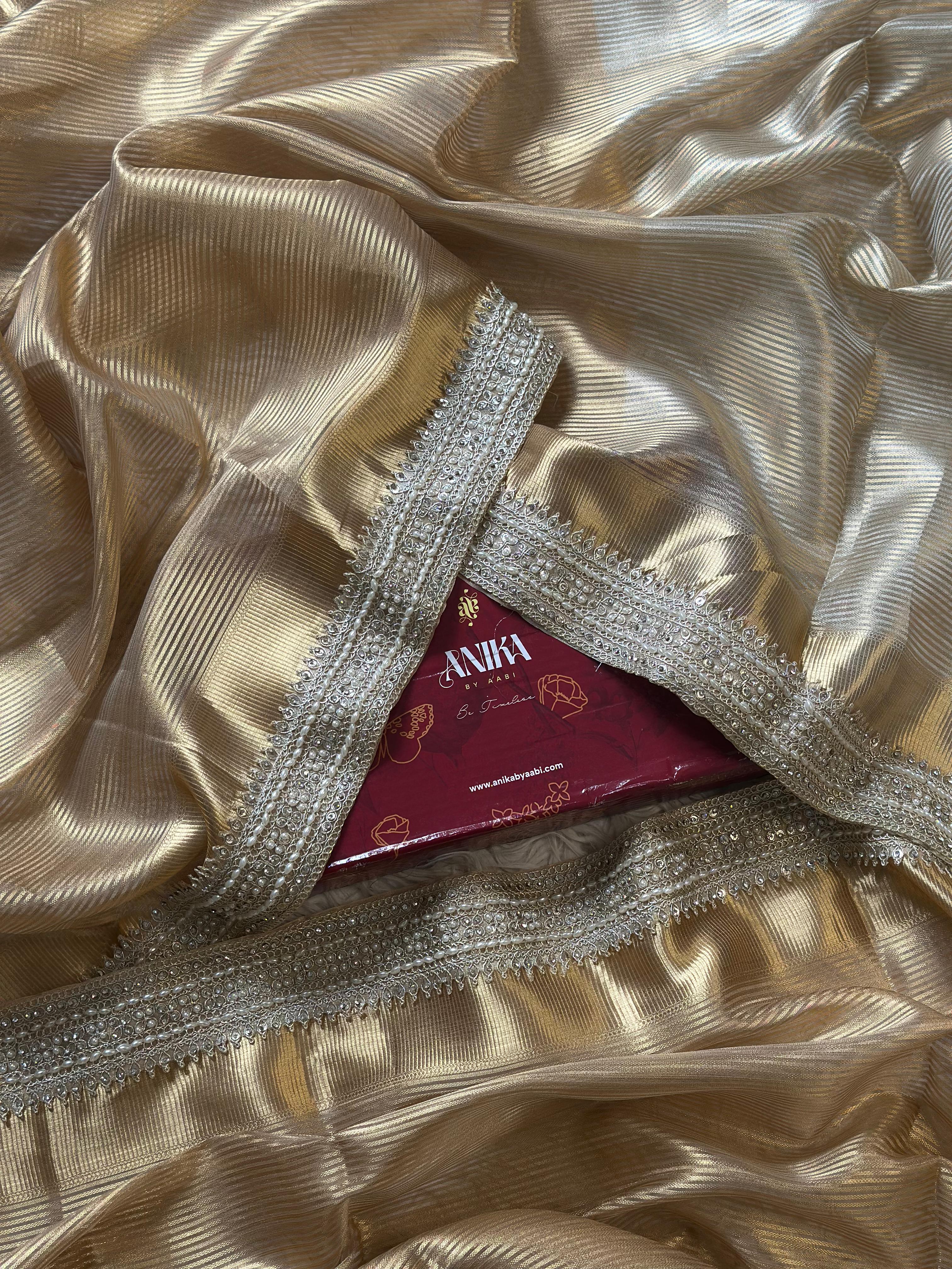 Gold Banarasi Tissue Lace Silk Saree - Sonakshi
