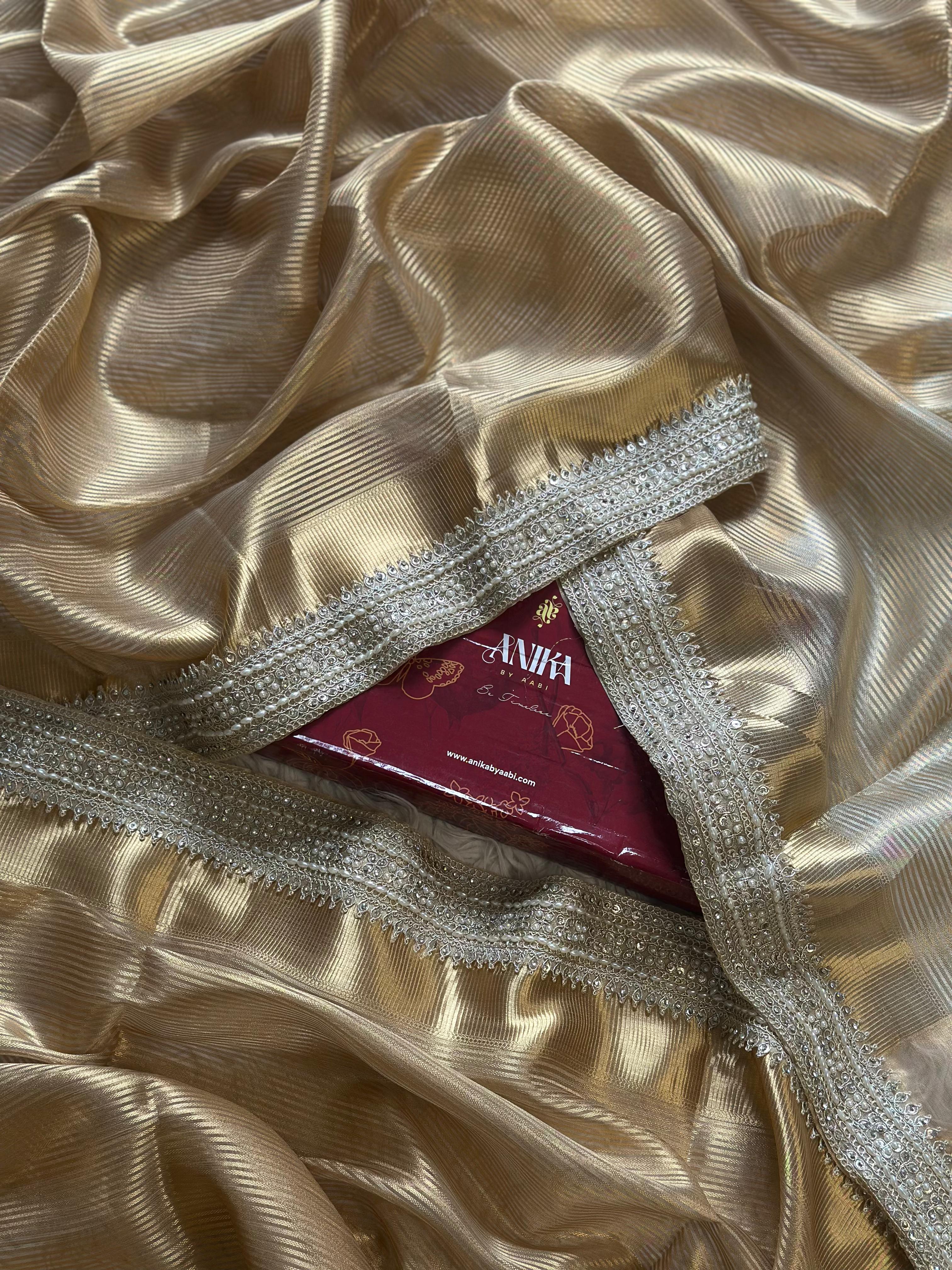 Gold Banarasi Tissue Lace Silk Saree - Sonakshi