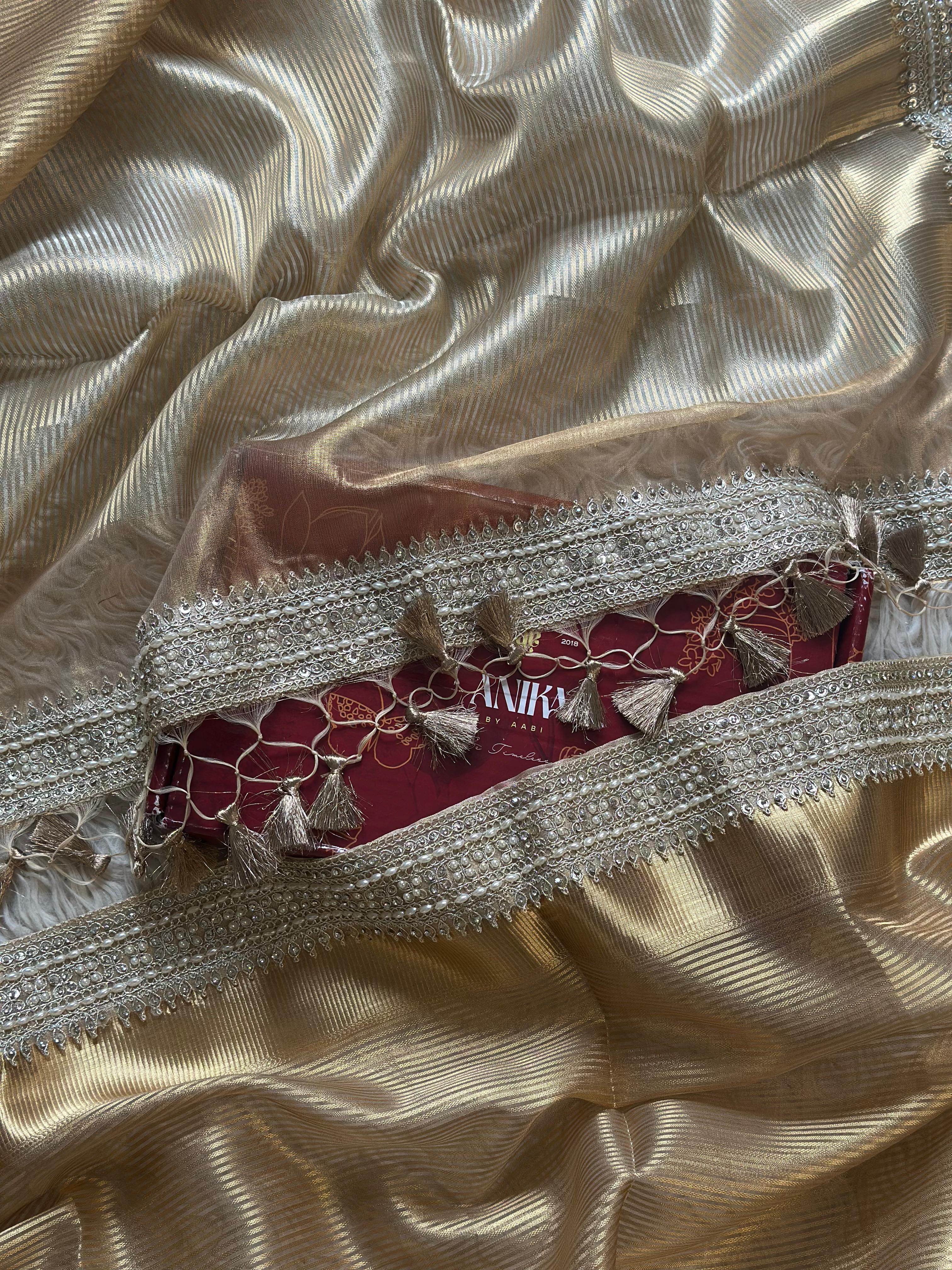 Gold Banarasi Tissue Lace Silk Saree - Sonakshi