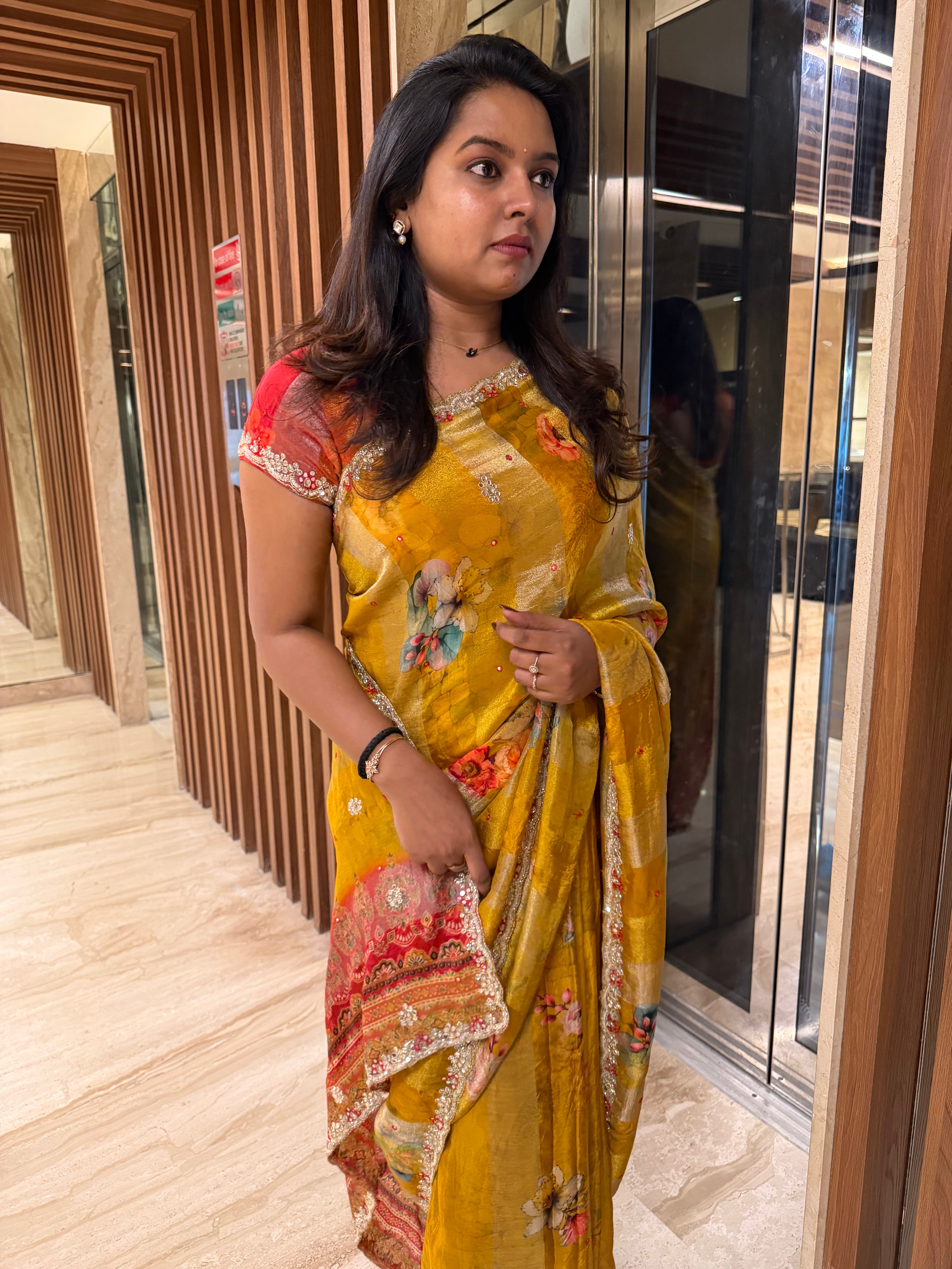 Anika's Floral delight - yellow designer saree aa36
