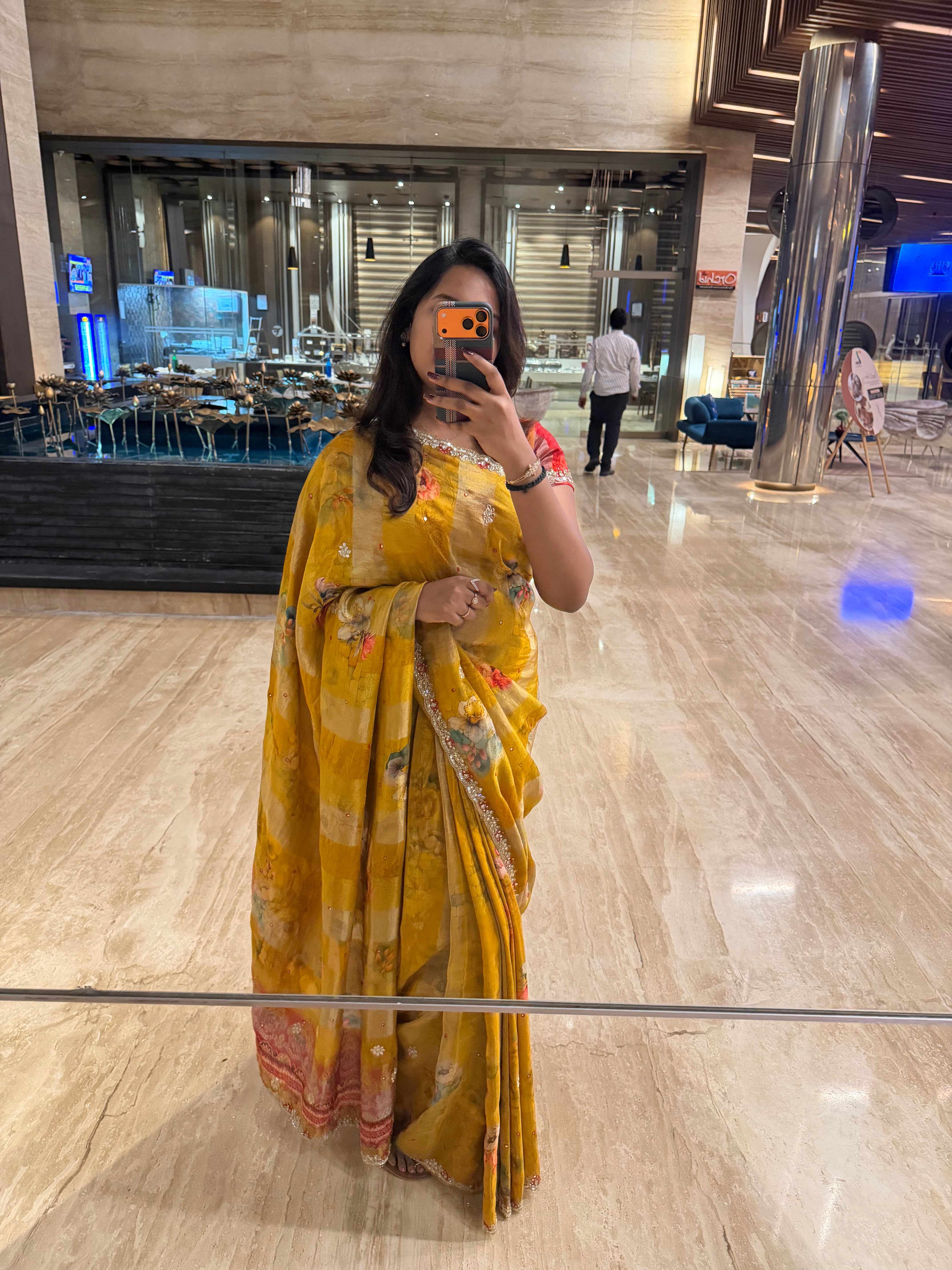 Anika's Floral delight - yellow designer saree aa36