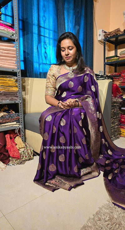 Banarasi Mushro soft silk saree-Purple
