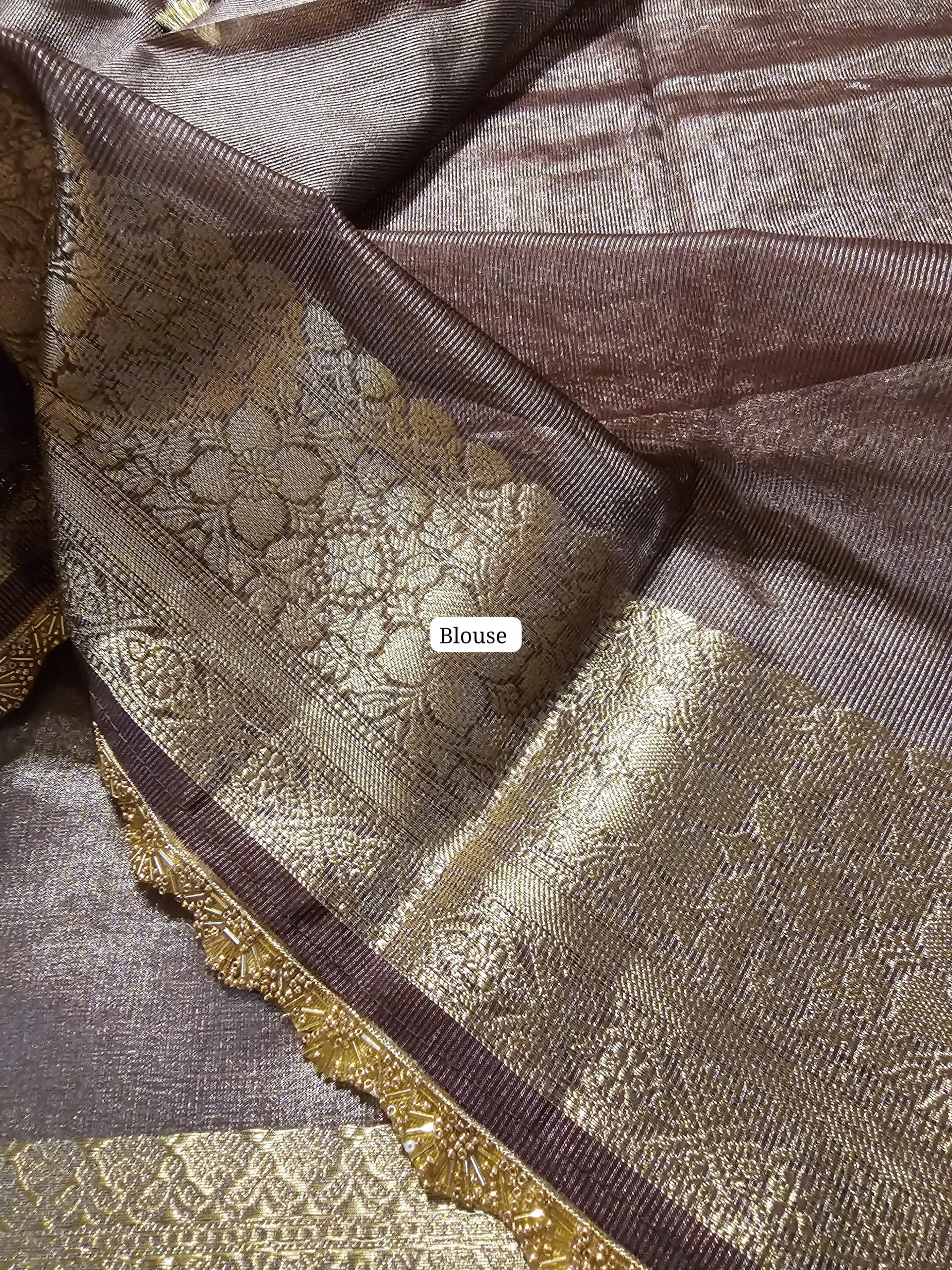 TISSUE LACE - HEAVY BROWN SAREE