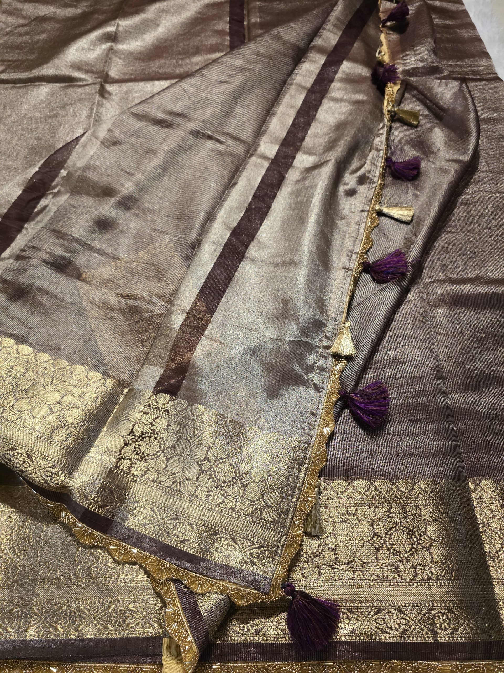 TISSUE LACE - HEAVY BROWN SAREE