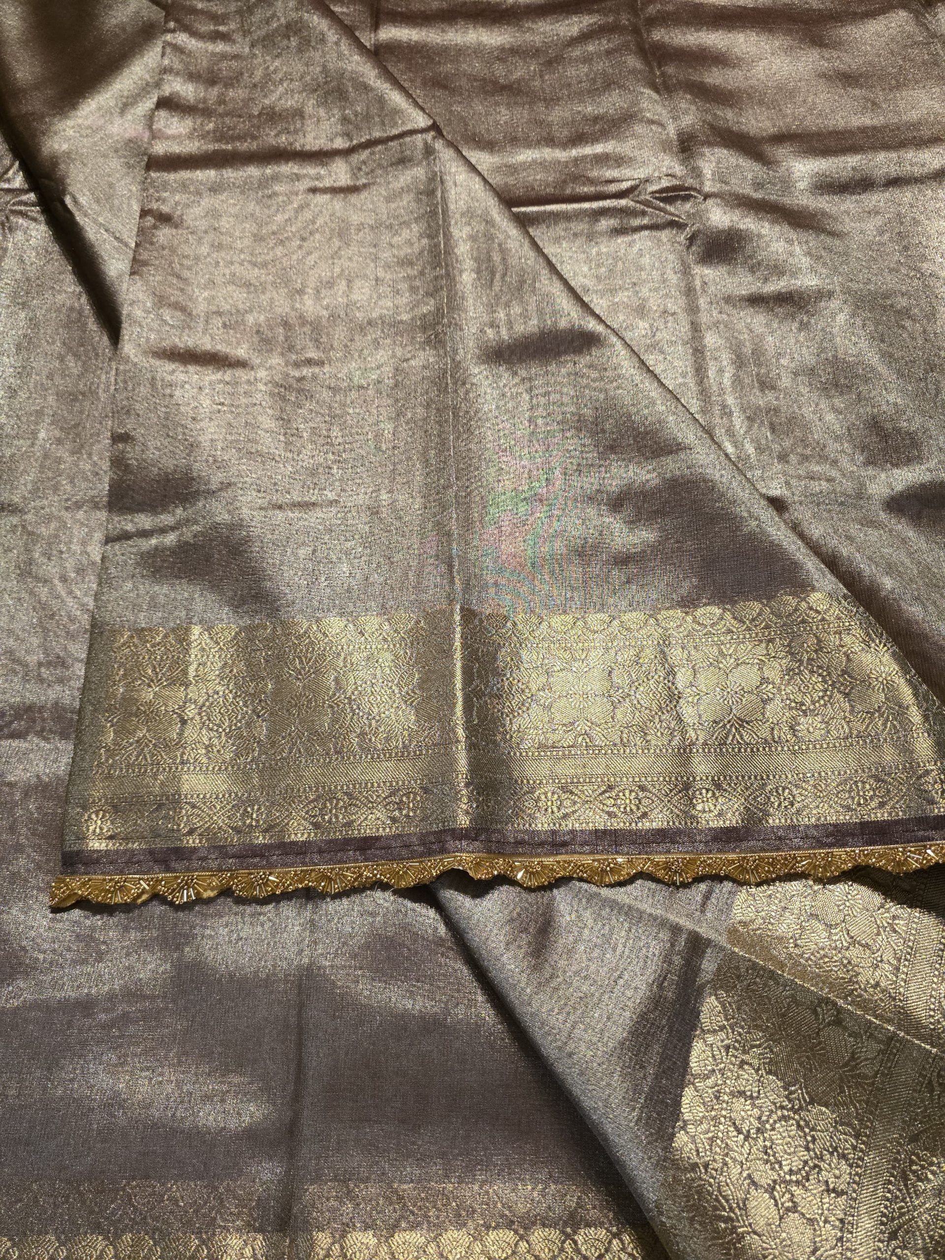TISSUE LACE - HEAVY BROWN SAREE
