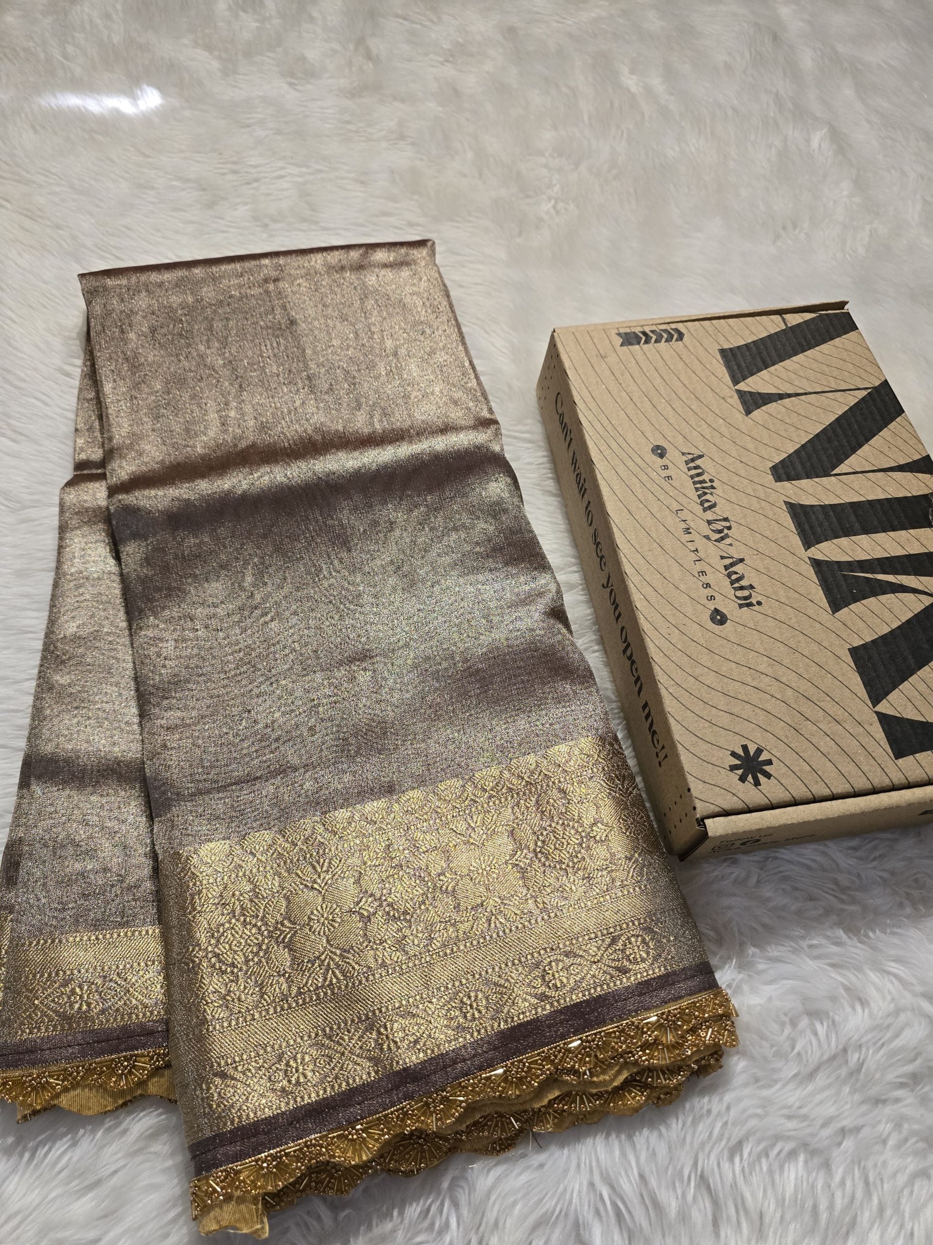 TISSUE LACE - HEAVY BROWN SAREE