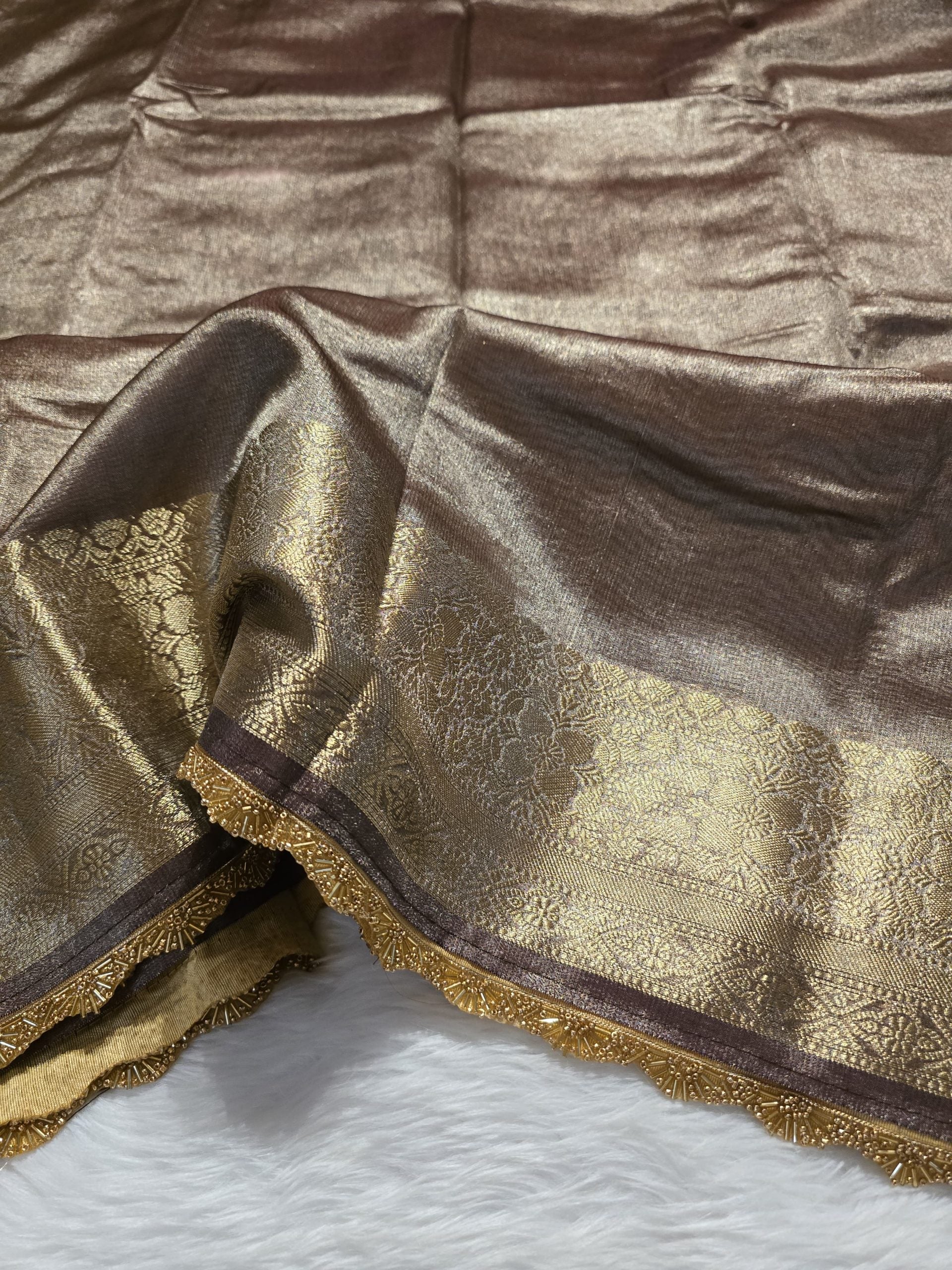 TISSUE LACE - HEAVY BROWN SAREE