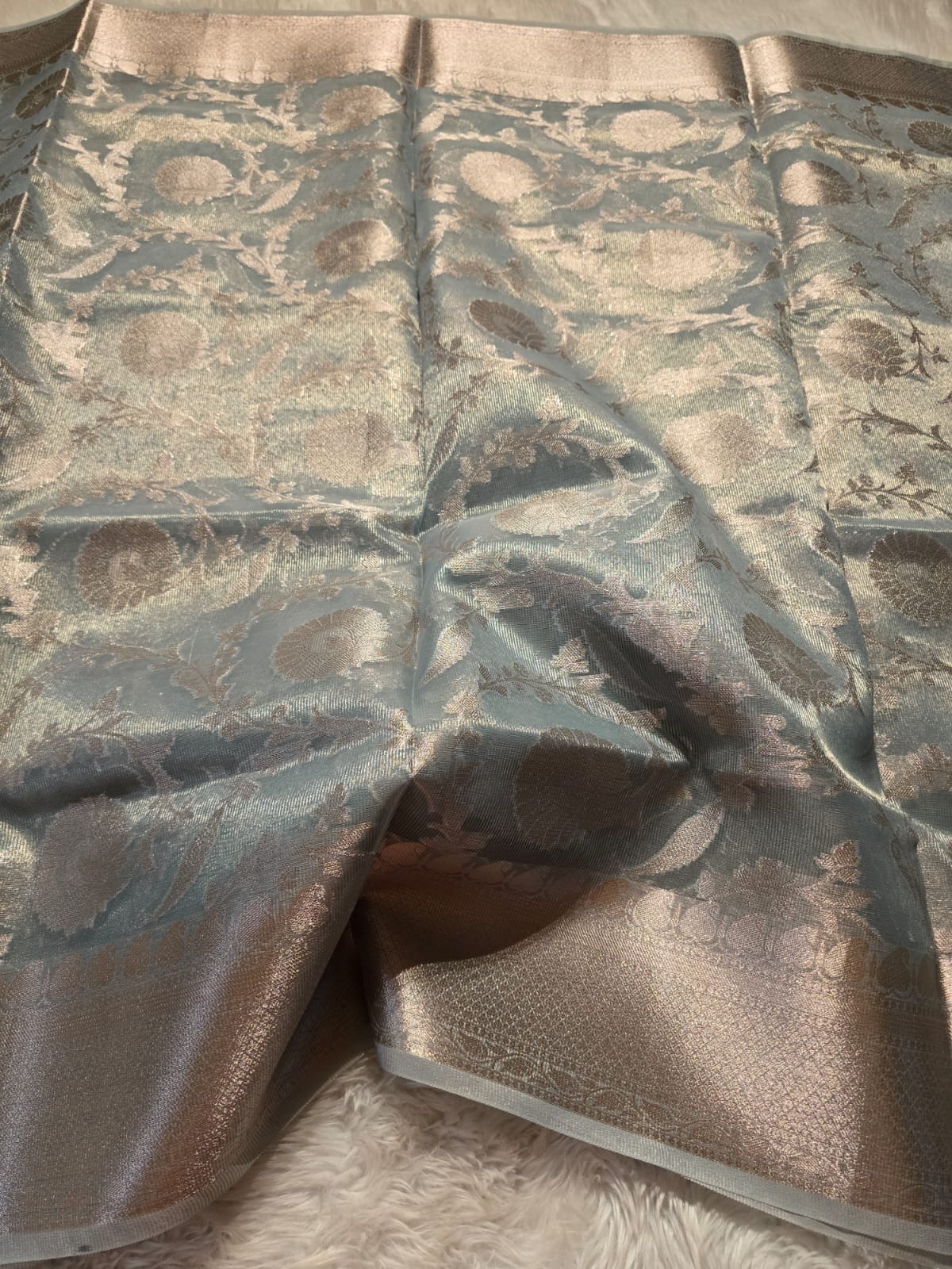 OREGANO-FLORA SILVER PASTEL SKY BLUE SAREE