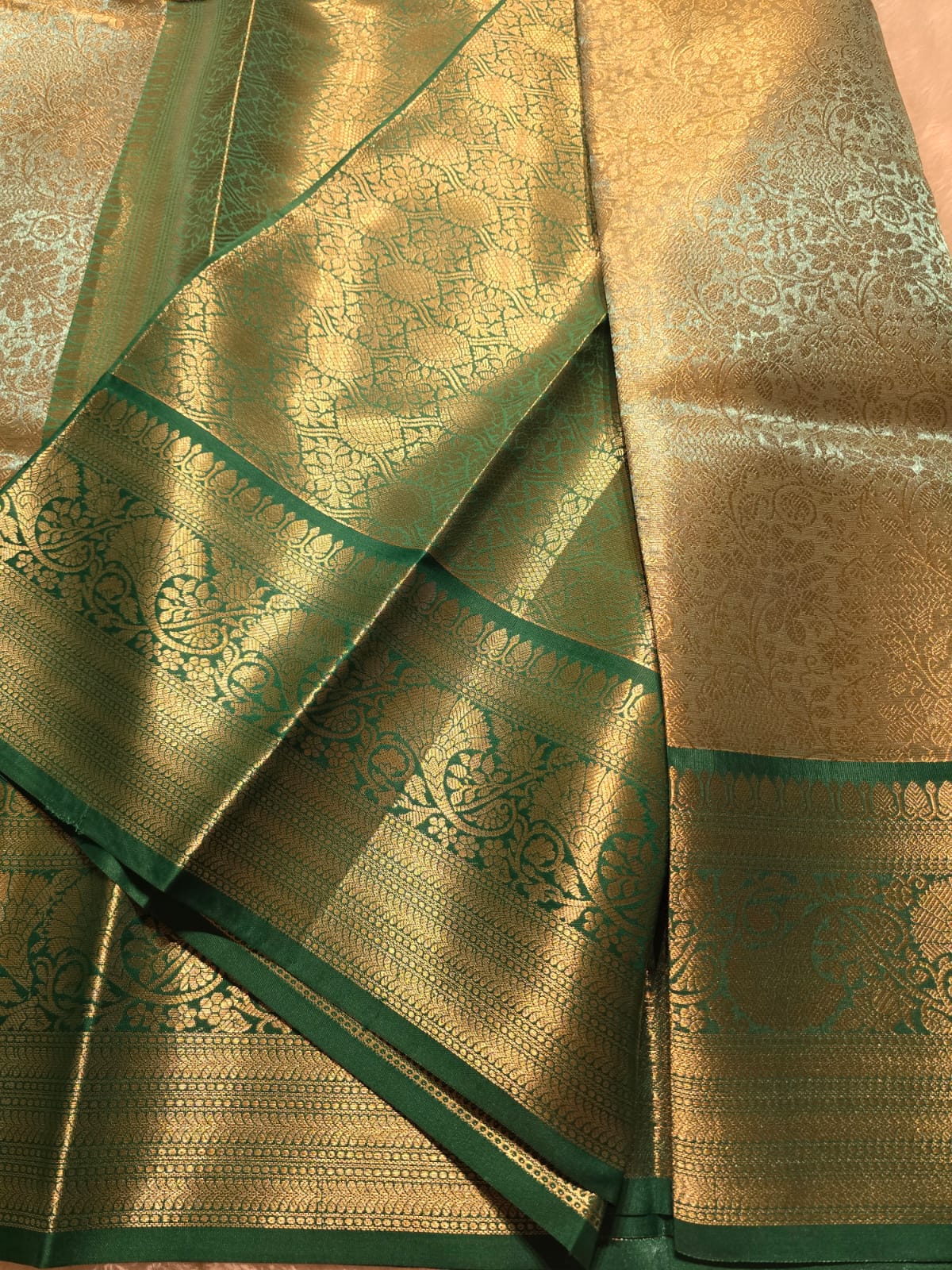 TISSUE FLORAL-BLUISH GREEN DUAL TONE SAREE