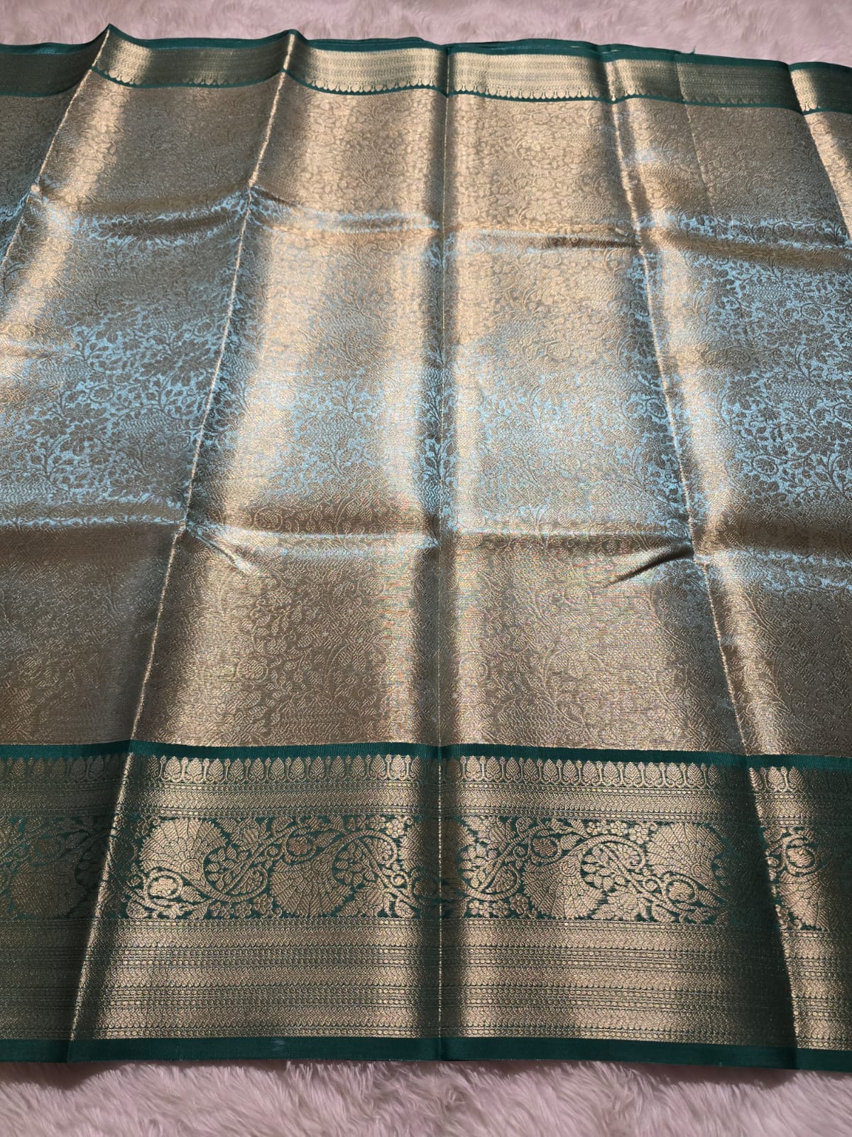 TISSUE FLORAL-BLUISH GREEN DUAL TONE SAREE